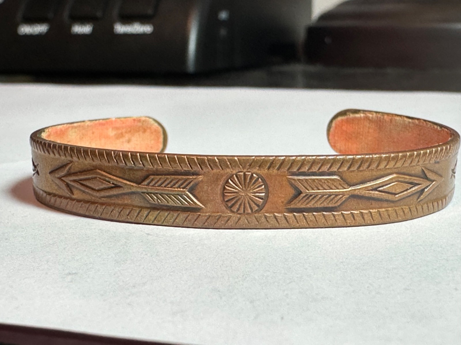 Vintage Solid Copper Cuff Bangle Bracelet Southwest Design By Bell