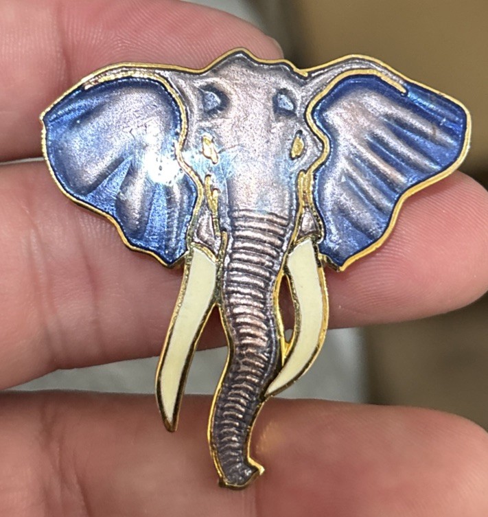 William Spear Elephant Brooch Pin Purple Enamel 1989 1980s Vintage