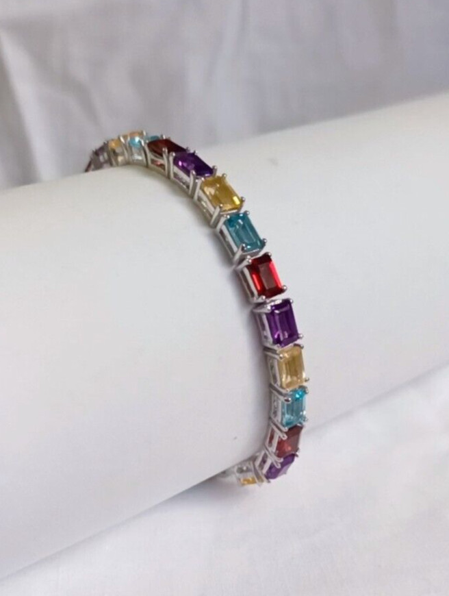 Rainbow Multi Gemstone Handmade Bracelet 925 Sterling Silver Women Bracelet Gift