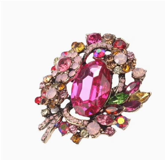BROOCH- Flower Brooch – Sparkling Multicolor Synthetic Gemstones and Zinc Alloy