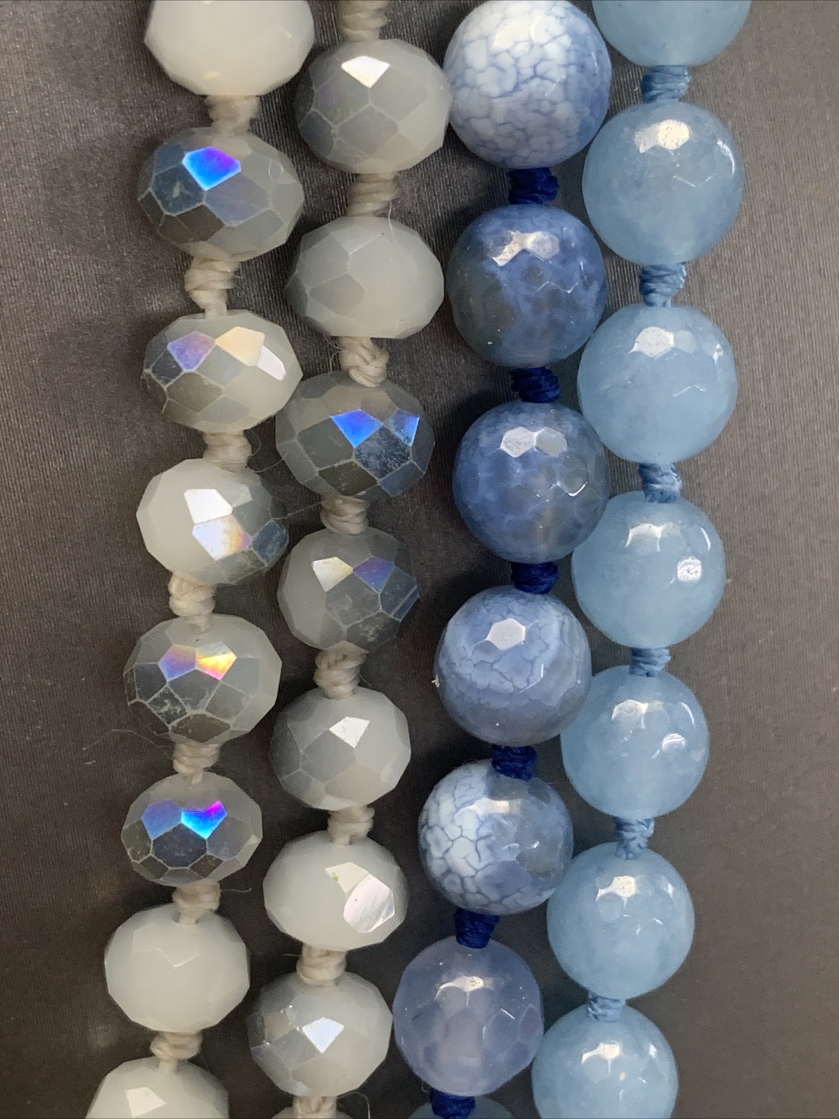 Vintage Crystal And Stone Blue Beaded Necklace Lot Of 3 For Layering 30+”