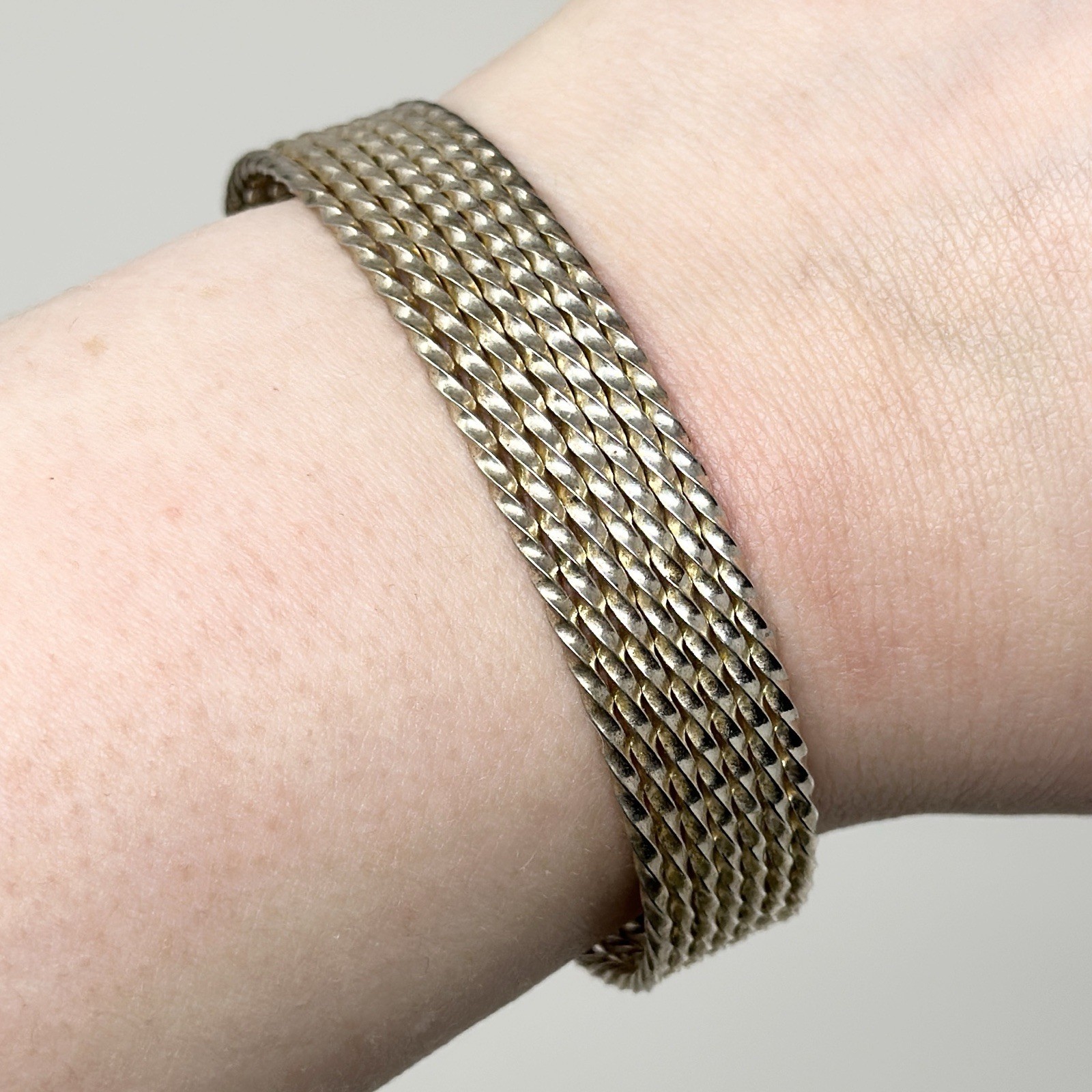 Vintage Bohemian Sterling Silver 925 Italy Woven Open Cuff Bracelet 7.75” 25g
