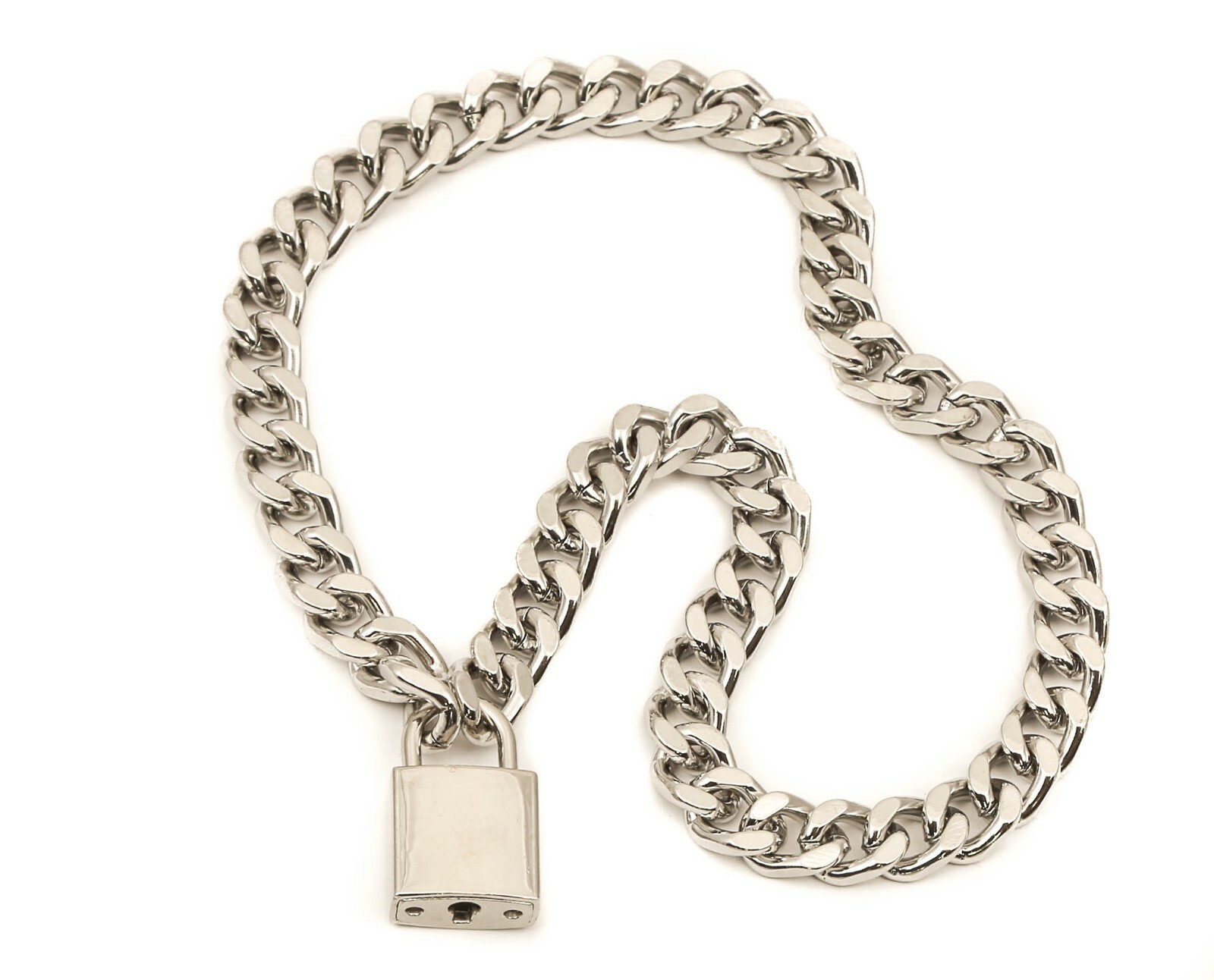Silver Padlock Cuban Chain Sid Vicious Style Pendant Punk Goth Thrash Metal