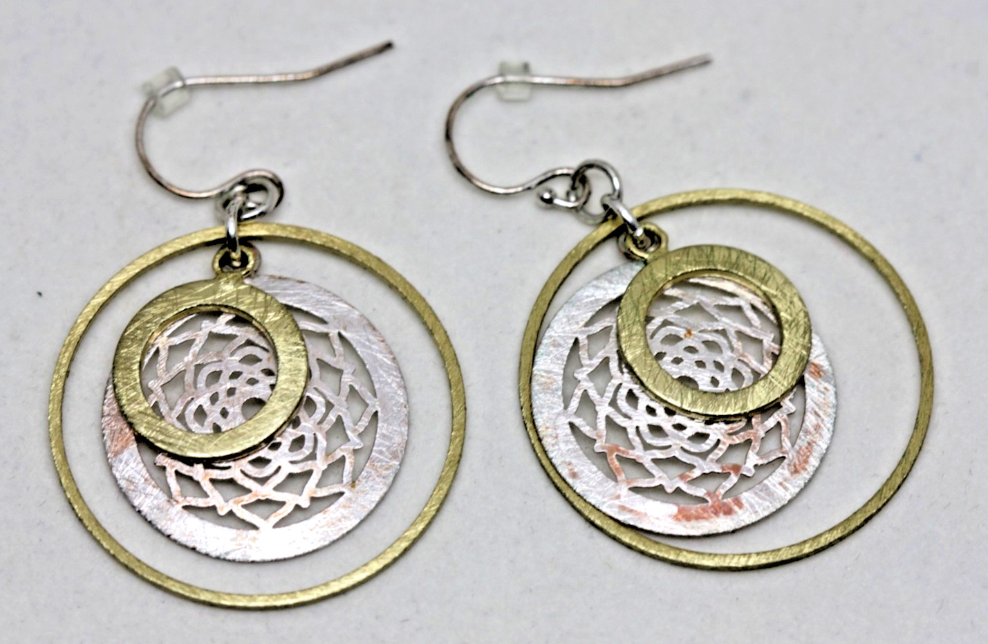 Silver Gold & Copper Tone Dangle Drop Hoop Pierced Earrings