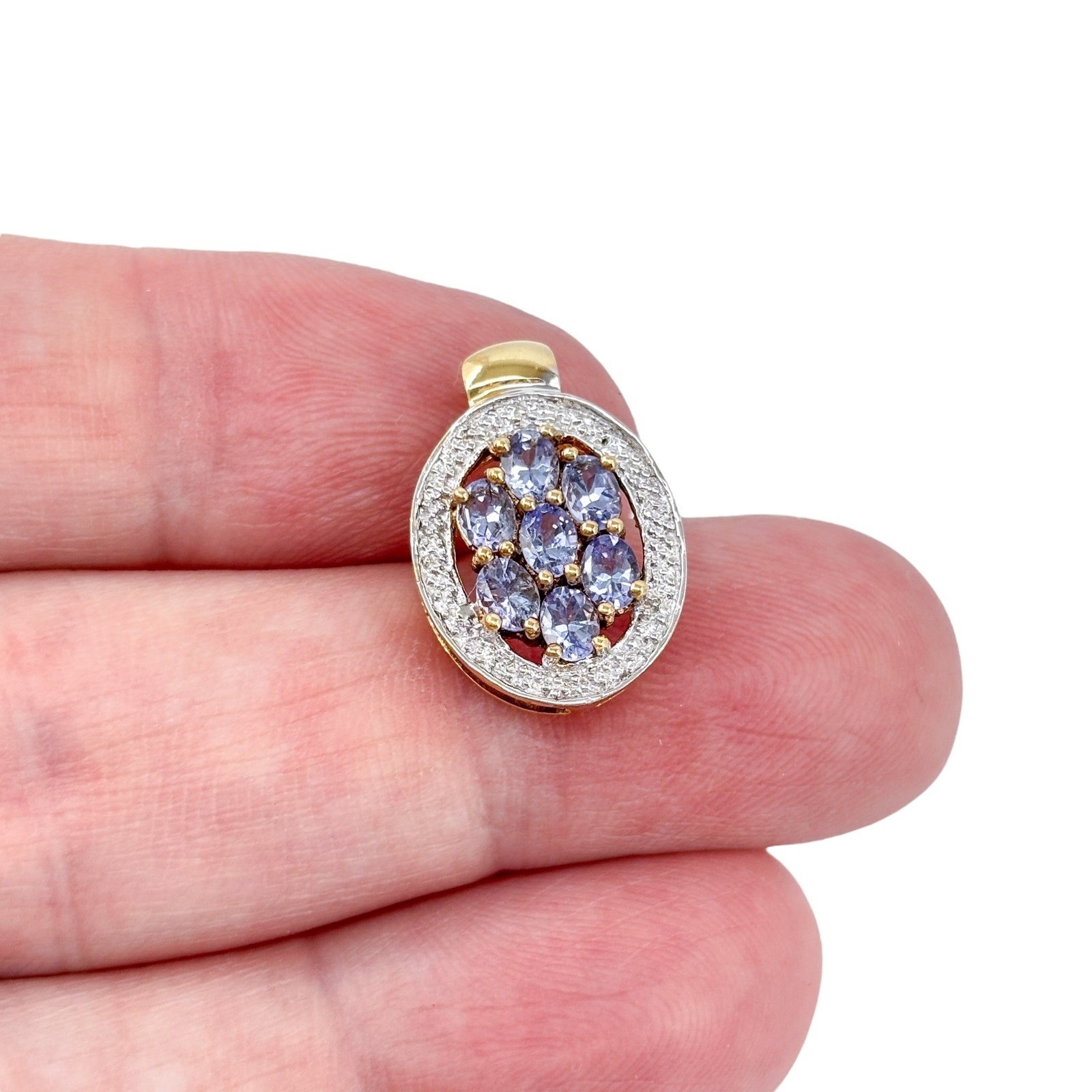 Oval Tanzanite Cluster Pendant | Diamond | Gold Tone Sterling Silver 925