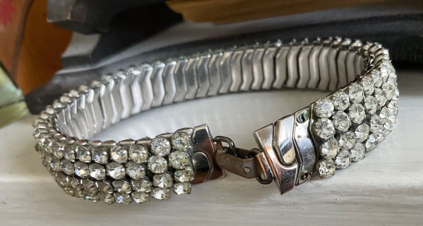 RHINESTONE Expansion Flex CHOKER NECKLACE Vintage Estate DIY As Found Airflex