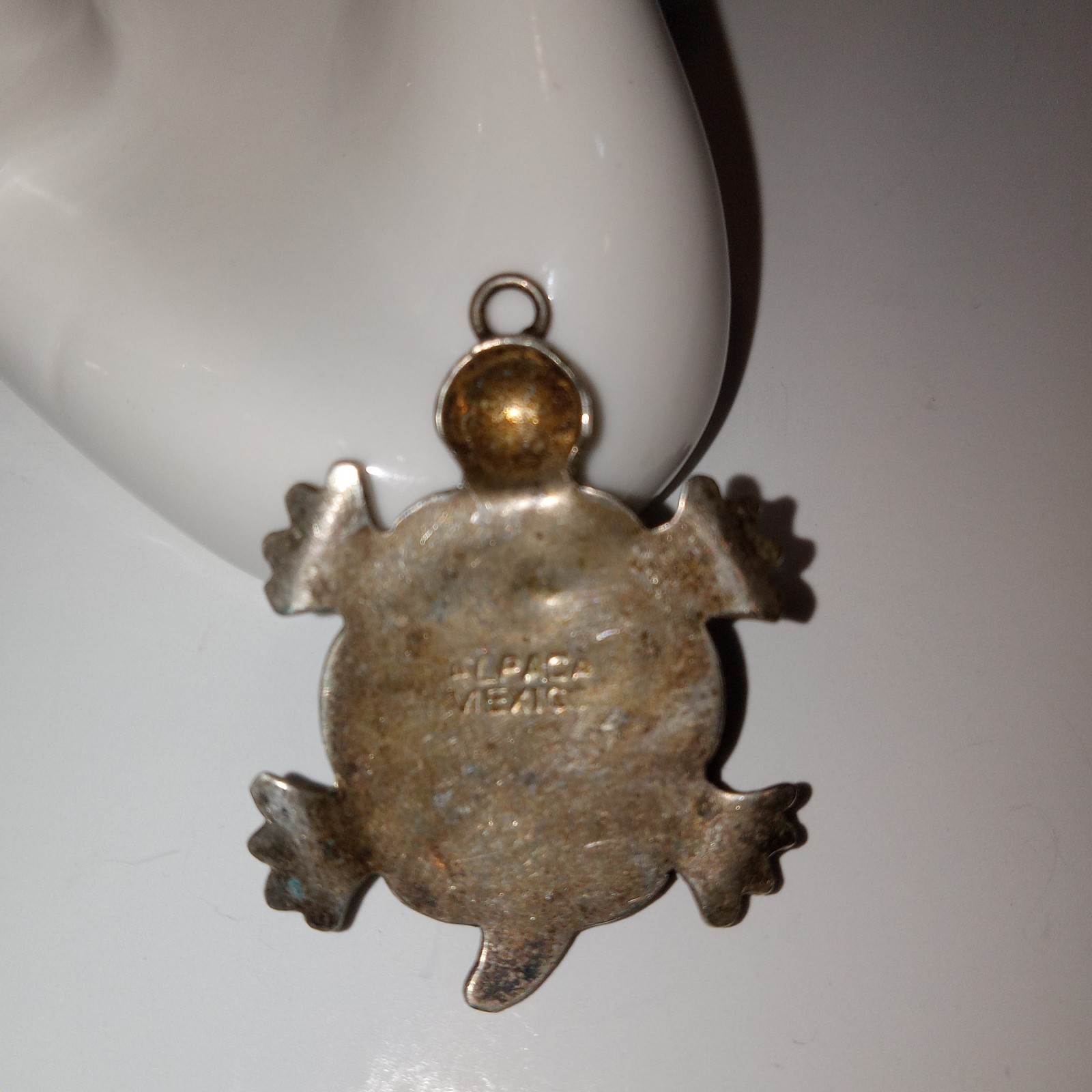 Vtg Alpaca Mexico Silver Abalone Turtle Pendant Charm 1″