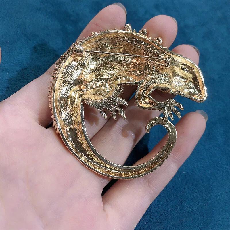 Novelty Animal Rhinestone Large Brooch Lizard Pin Vintage Chameleon Corsage