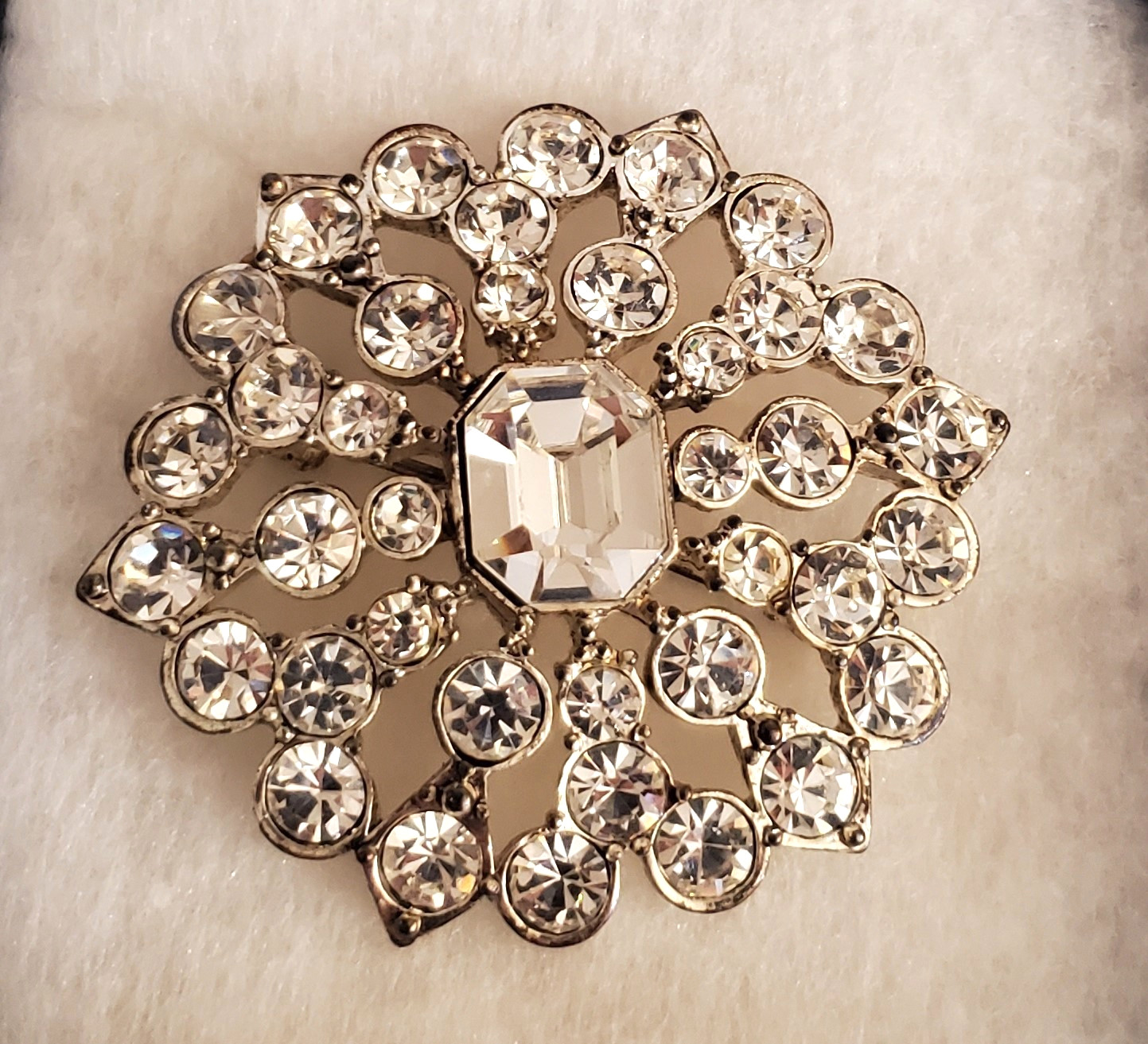 Liz Claiborne Pin Signed LC, 2″ Silver-tone with Clear Rhinestones