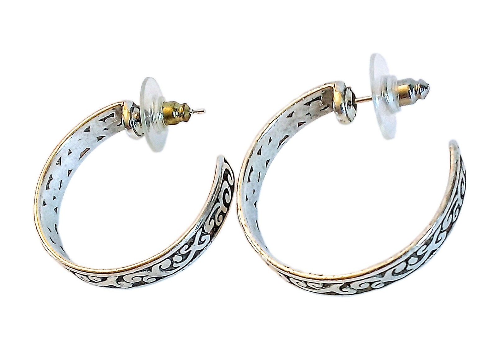 Brighton Silver Tone Scroll Hoop Pierced Earrings Vintage