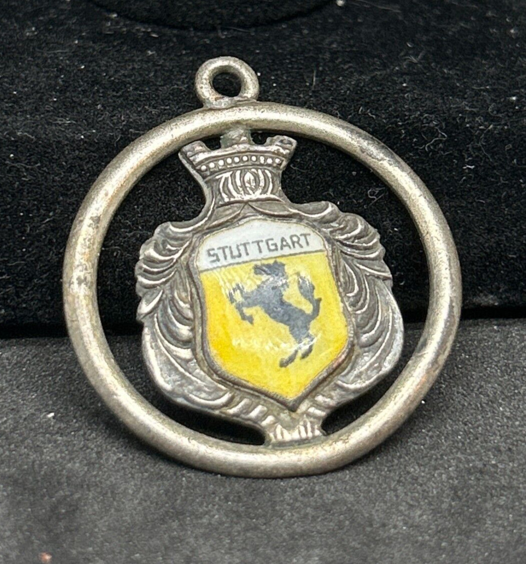 925 Sterling Silver Vintage Enamel Stuttgart Germany Shield Pendant 1.25in 6.8g