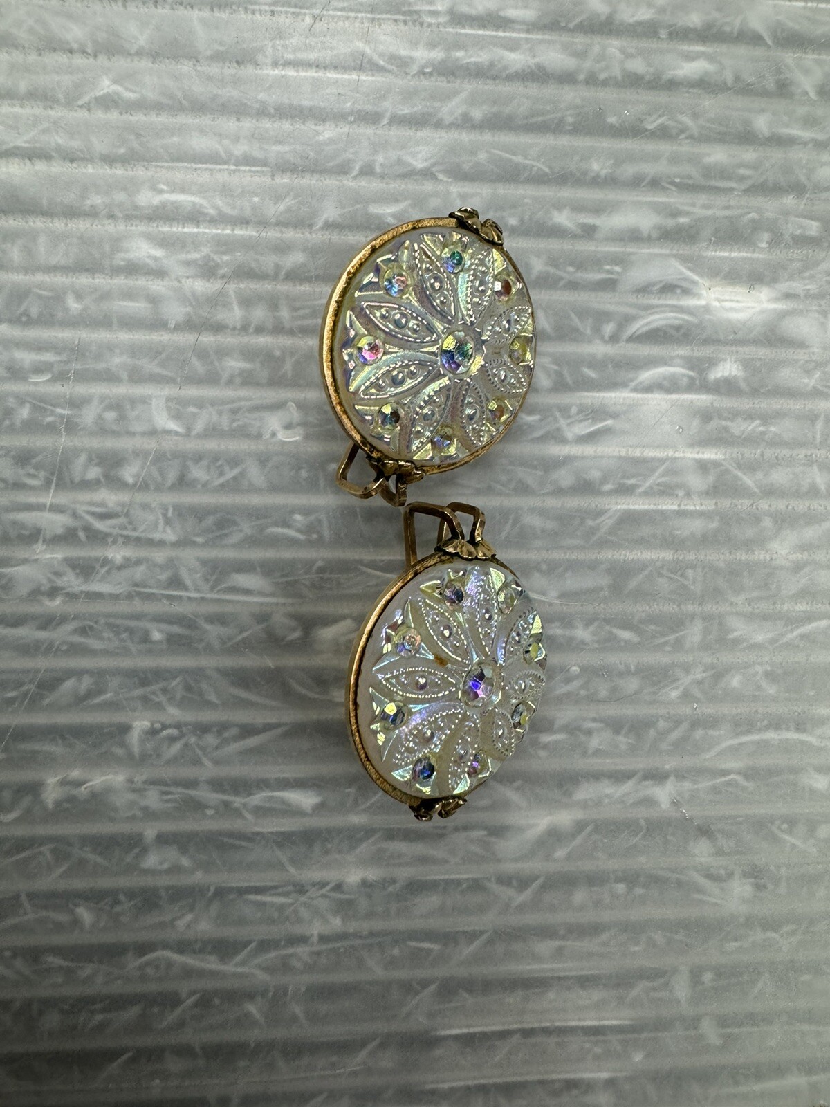 vintage HILLCRAFT CASTLECRAFT 1950s Slide-On EARRINGS .75” AURORA BOREALIS