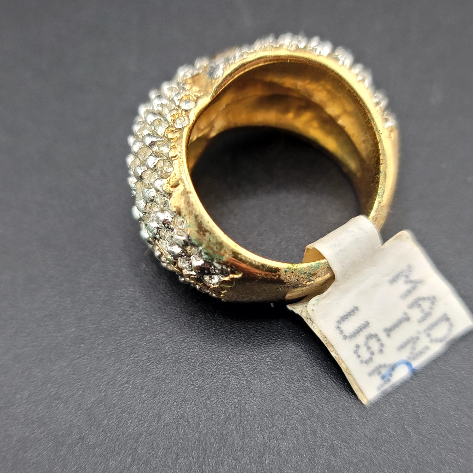 Vtg Sz 5 Ring Band X Crisscross Cubic Zirconia Wide Puffy Fashion Jewelry Glam