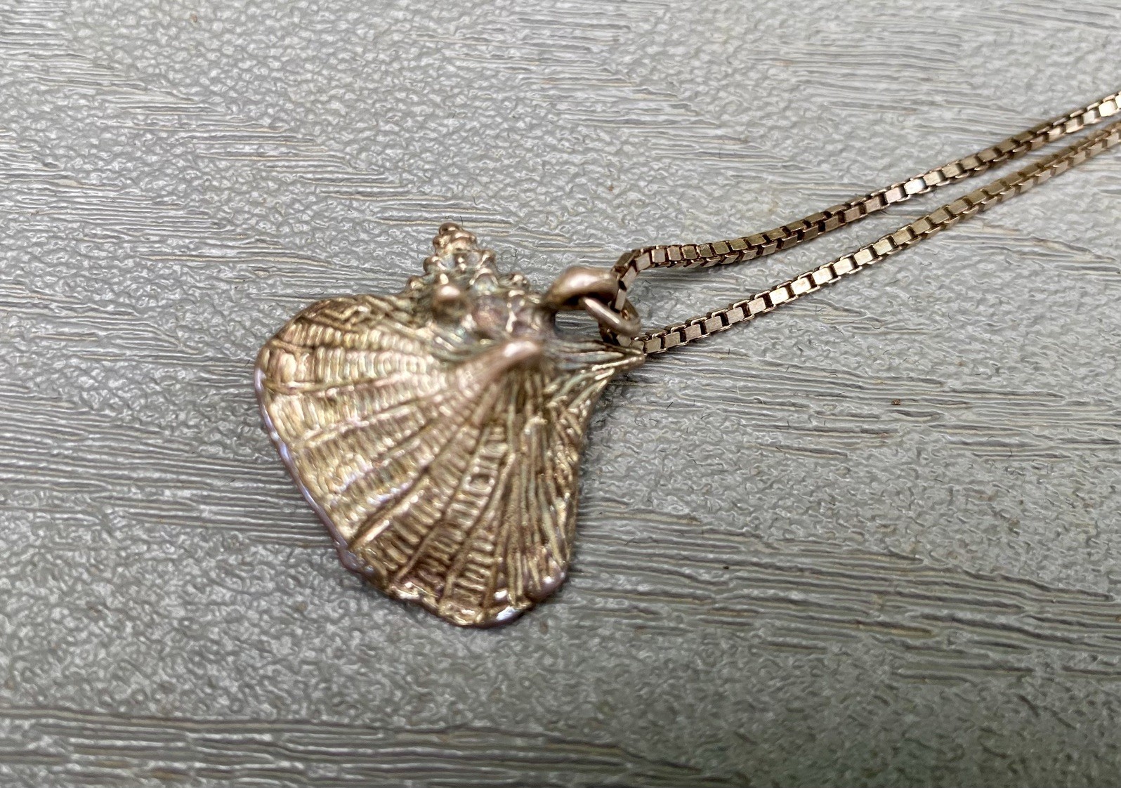 Vtg. Sterling Silver Conch Seashell Charm Pendant 3D Necklace Chain – Spain 925