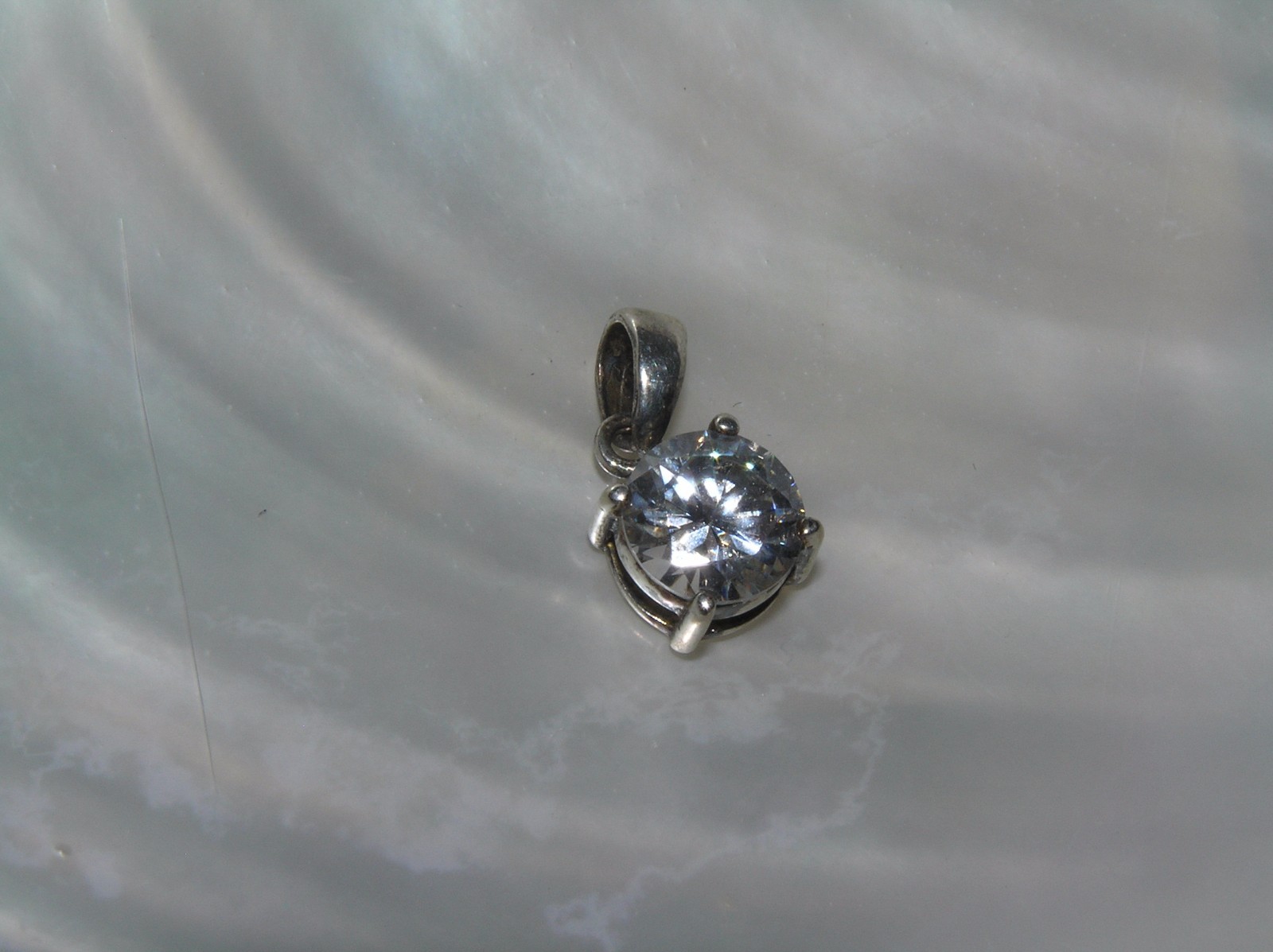 Estate Dainty Simple Silvertone Round CZ Clear Rhinestone Pendant – 0.5 x 0.25