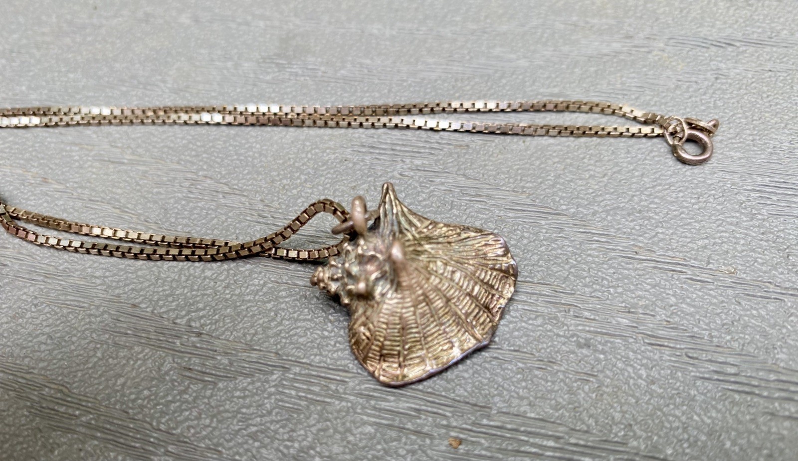 Vtg. Sterling Silver Conch Seashell Charm Pendant 3D Necklace Chain – Spain 925