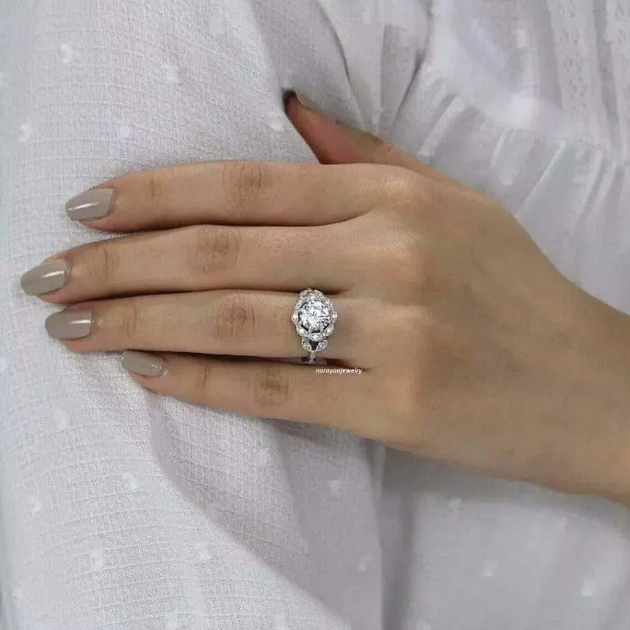 Vintage Art Deco Style Lab Created Diamond Engagement Ring 925 Sterling Silver