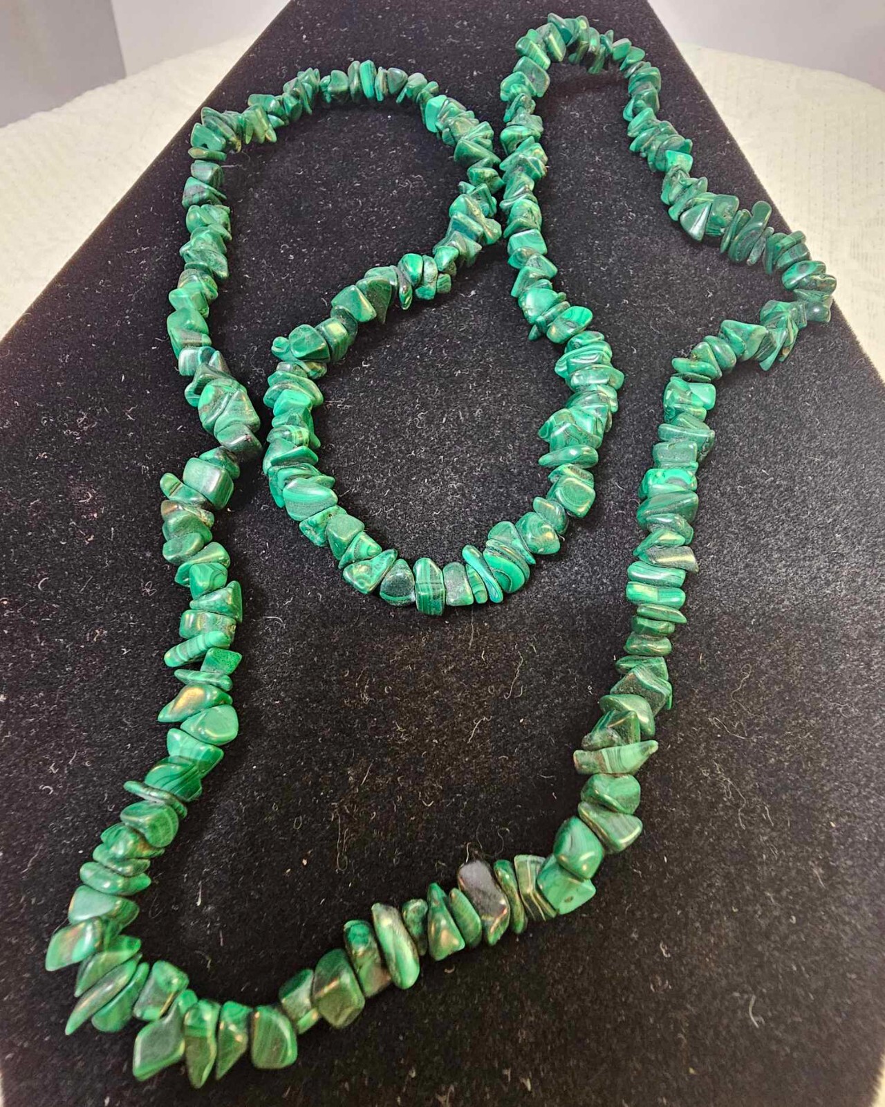 Vtg Beaded Malachite Nugget Bead Necklace 33in” -Heavy 115g- B5
