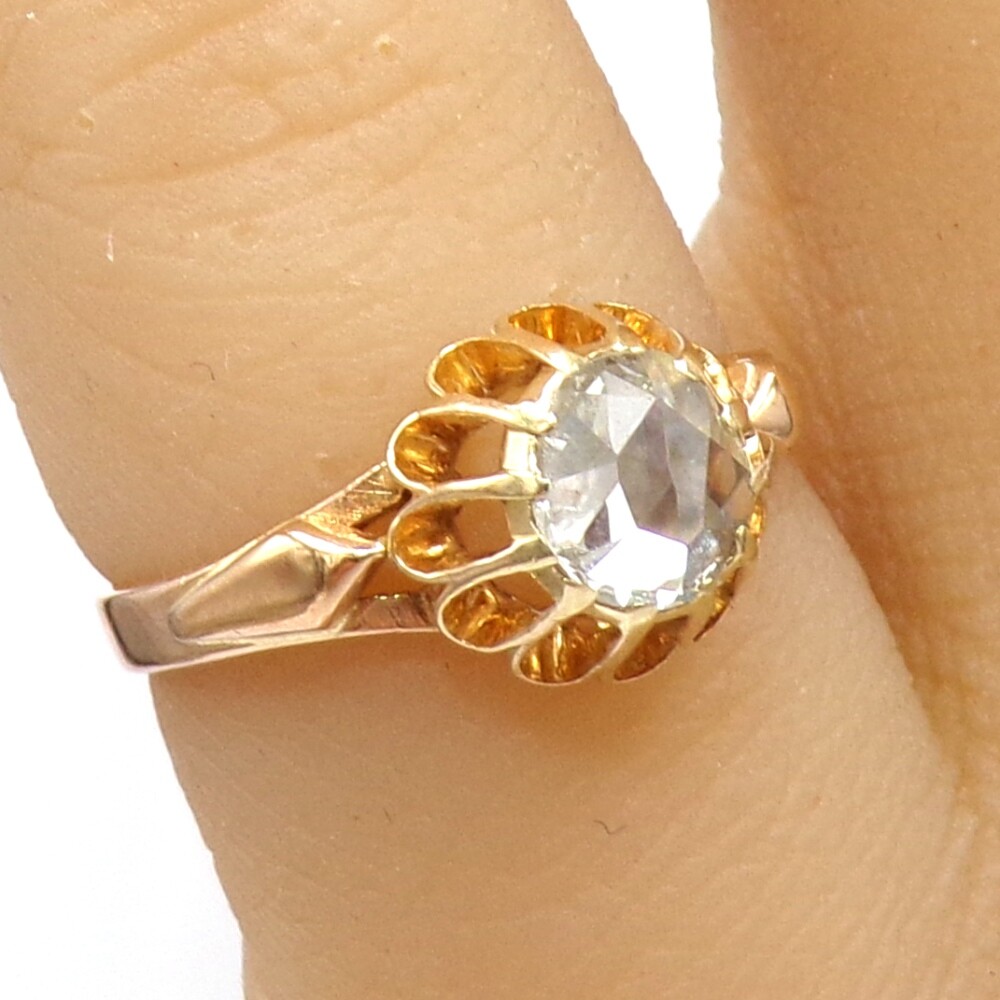 VTG Antique Georgian Rose Cut Diamond Solitaire 14K Yellow Gold Ring LLG2