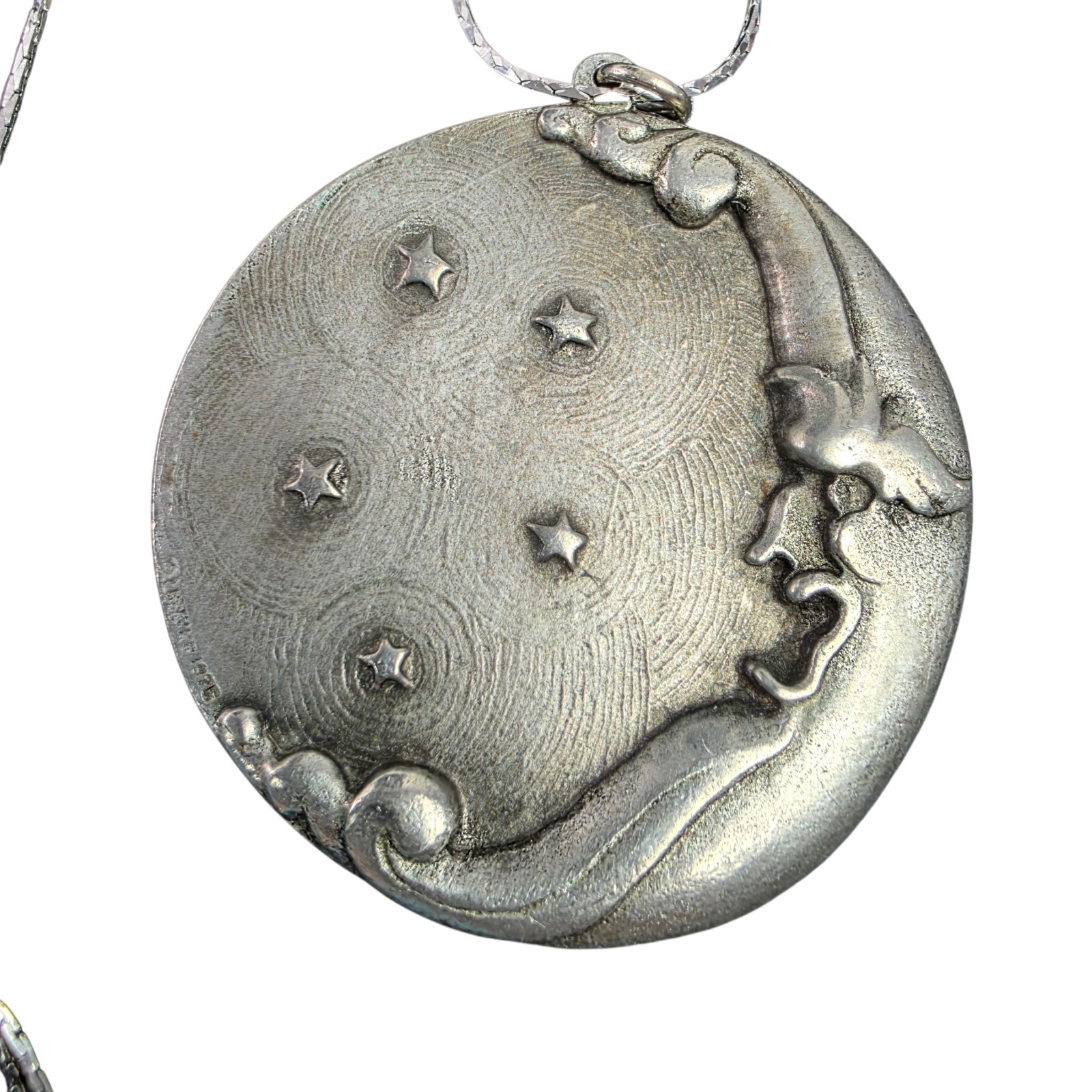 Vtg Metzke 1975 Pewter Star Moon Man Pendant Necklace Chain Silver Celestial God