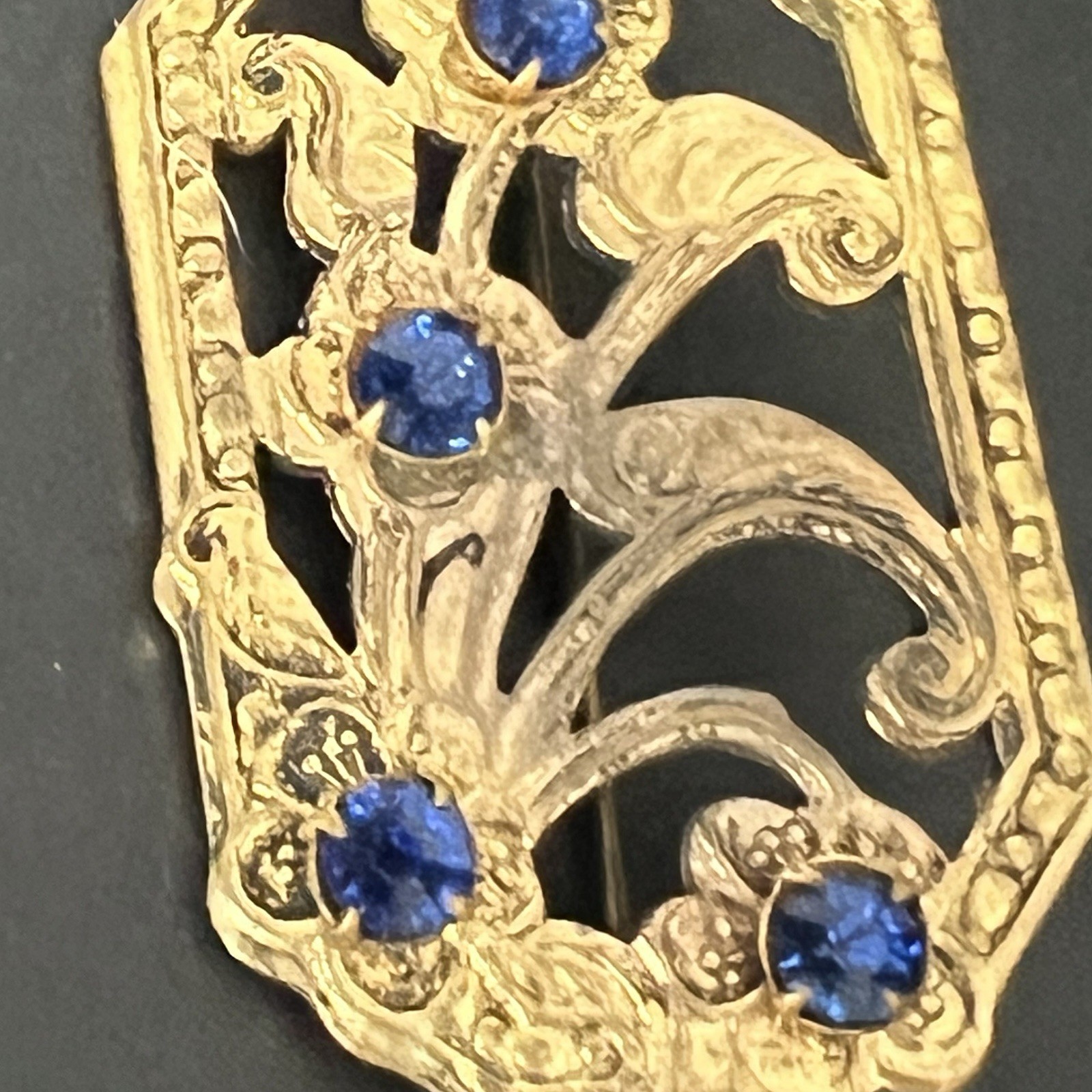 Art Deco Rectangle Floral Openwork Flower Brooch Rhinestones Antique Vtg Old Pin