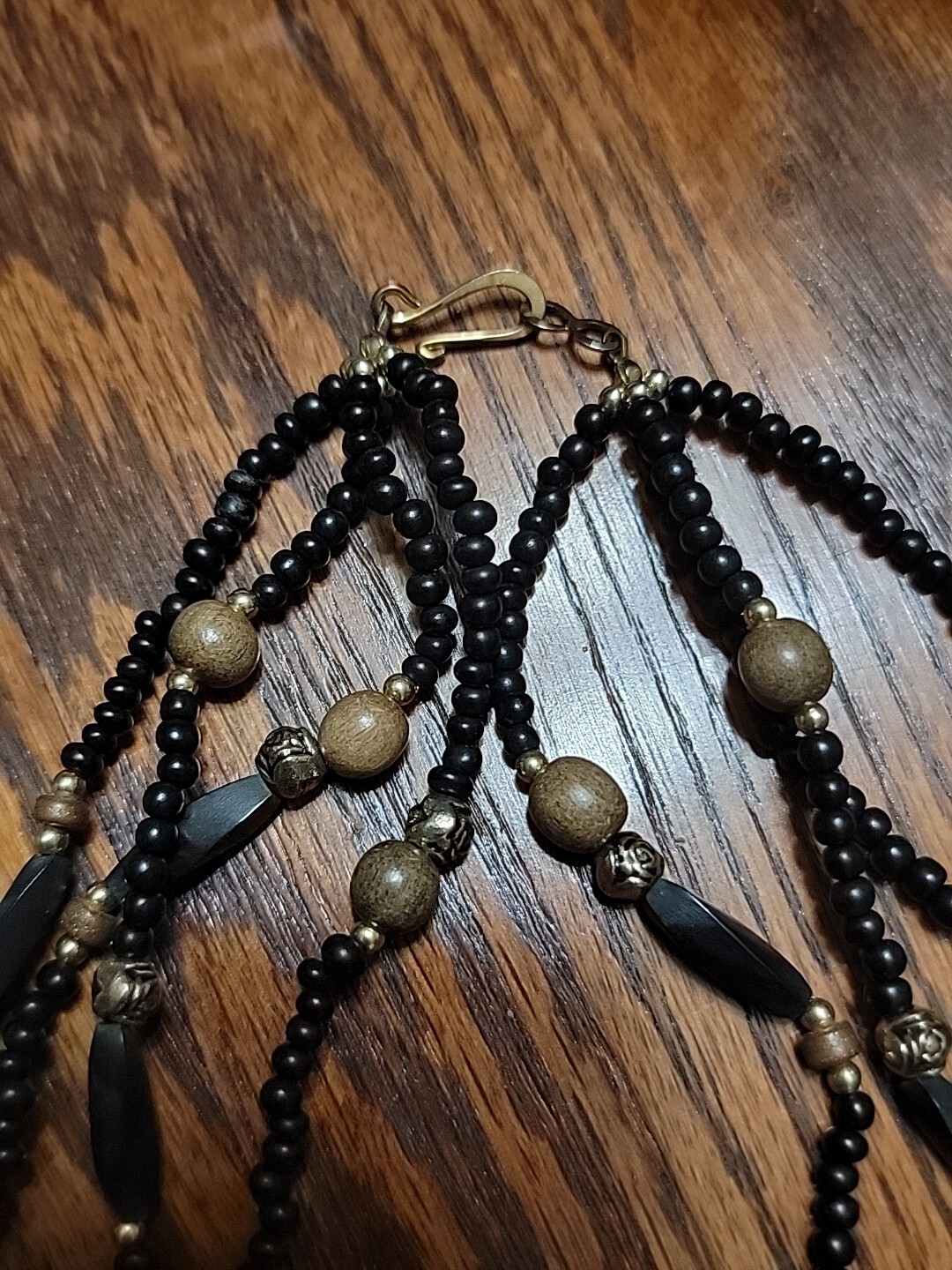Tribal Geometric Inlay Necklace Stone Acrylic Beaded Art Deco Boho Bib 24 inches