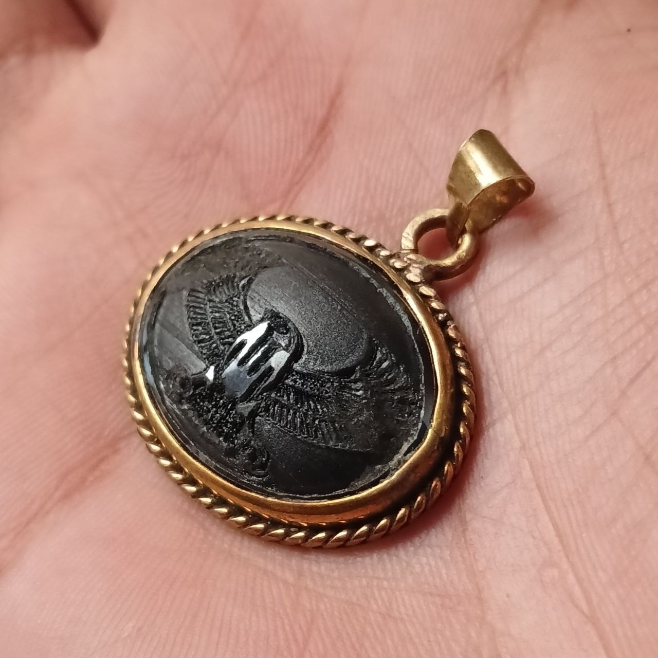 Brass pendant engraved eagle design handcrafted jewelry collectible