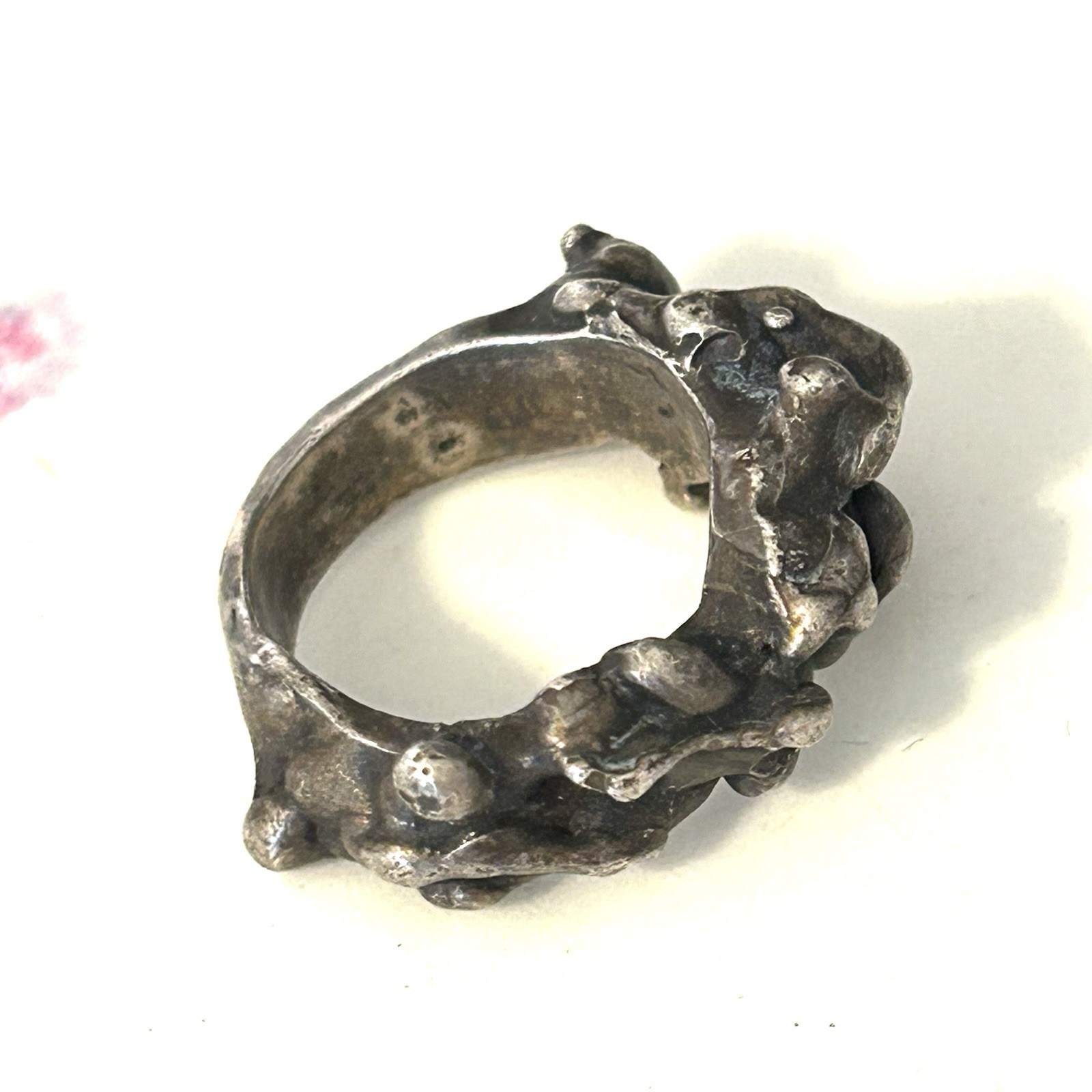 Vintage Brutalist Ring Sterling Silver Modernist Abstract Studio Artisan Sz 4.5