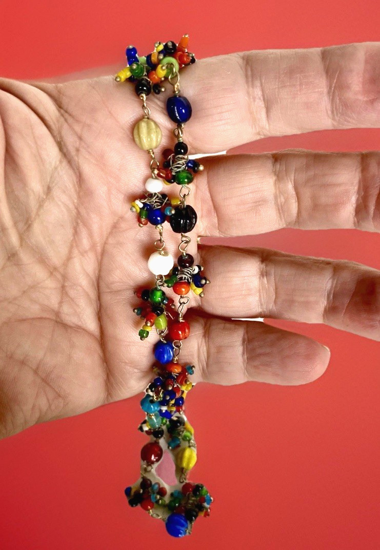 Antique Art Deco/Flapper Multi-Color Art Glass Bead Necklace, 30″ Long