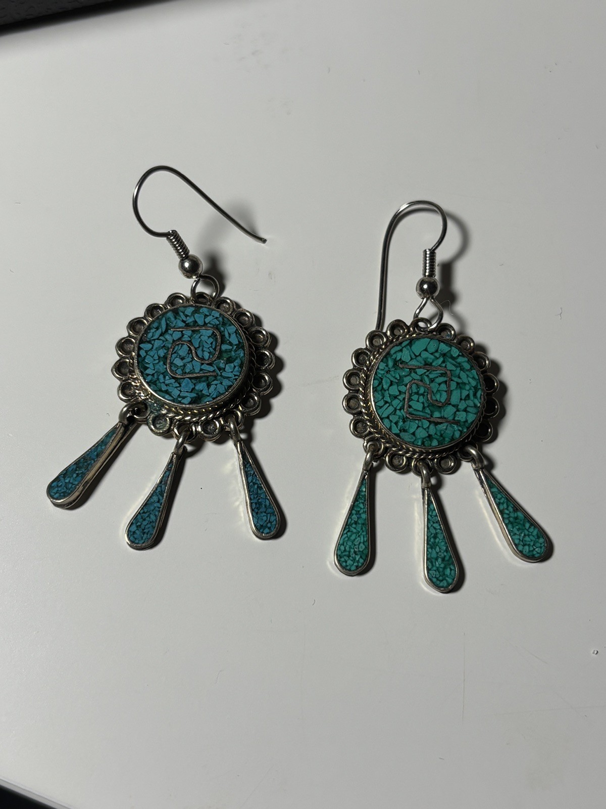 Vintage Taxco Mexico Earrings with Turquoise chip inlay – ca 1950