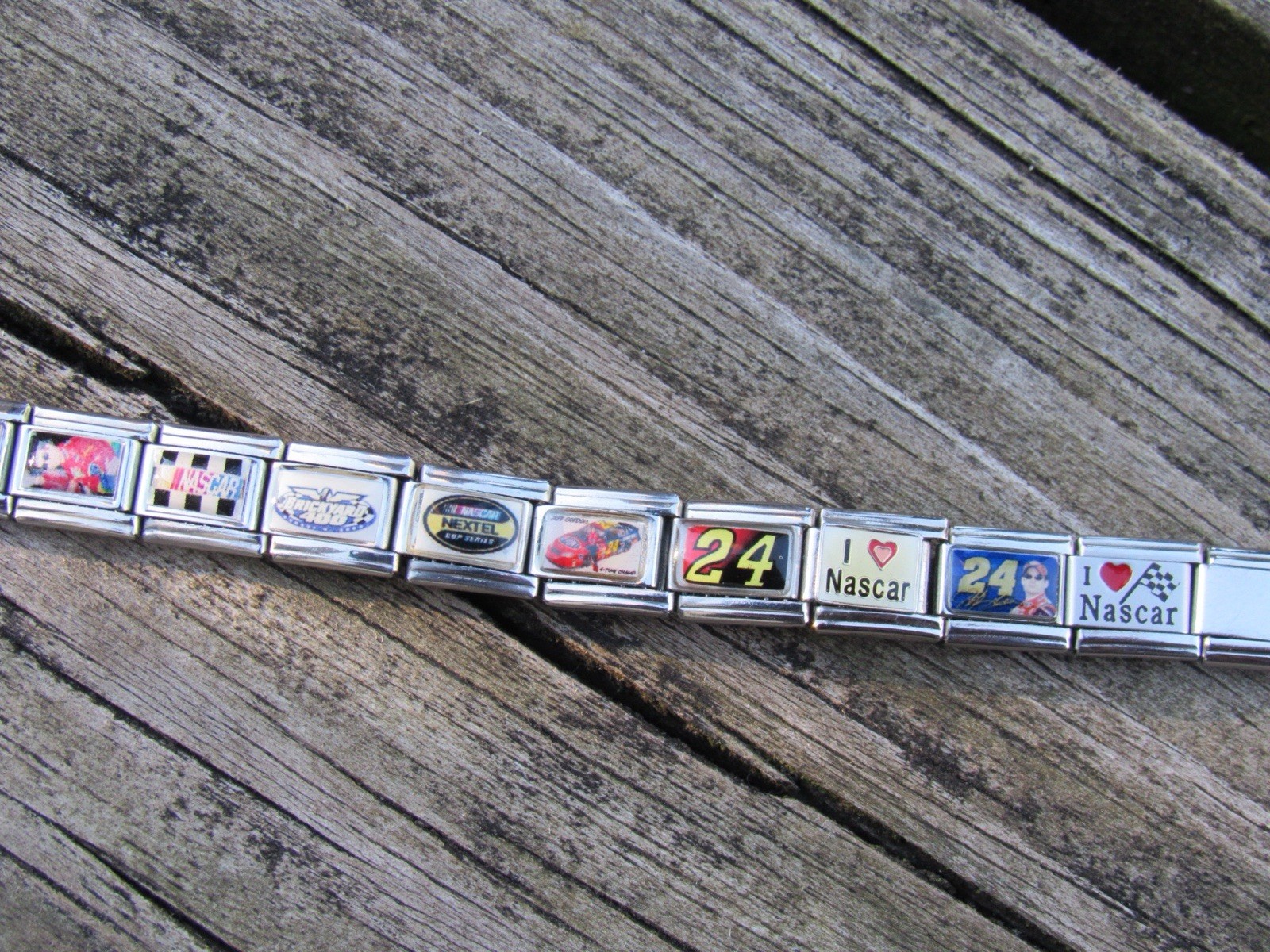 VINTAGE NASCAR Italian Charm Bracelet Stainless Steel 6in long