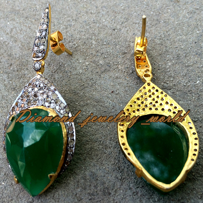 Vintage 2.09ctw Rose Cut Diamond Emerald Studded Silver Gorgeous Earring Jewelry