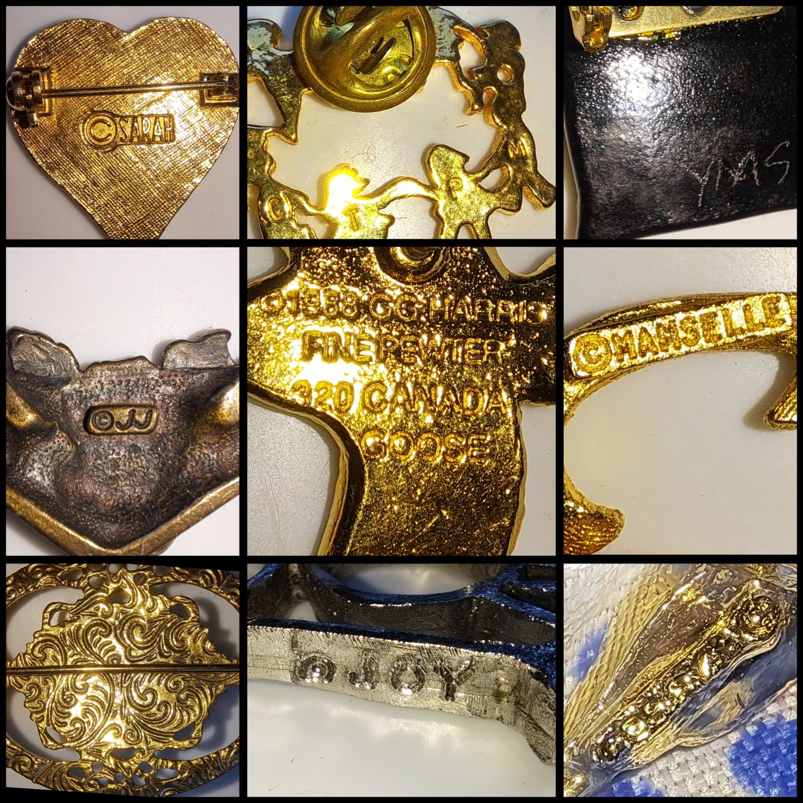 30 Vintage Brooch/Pins Lot–Some Signed—Goldtone Rhinestone Animals Cameo Flowers