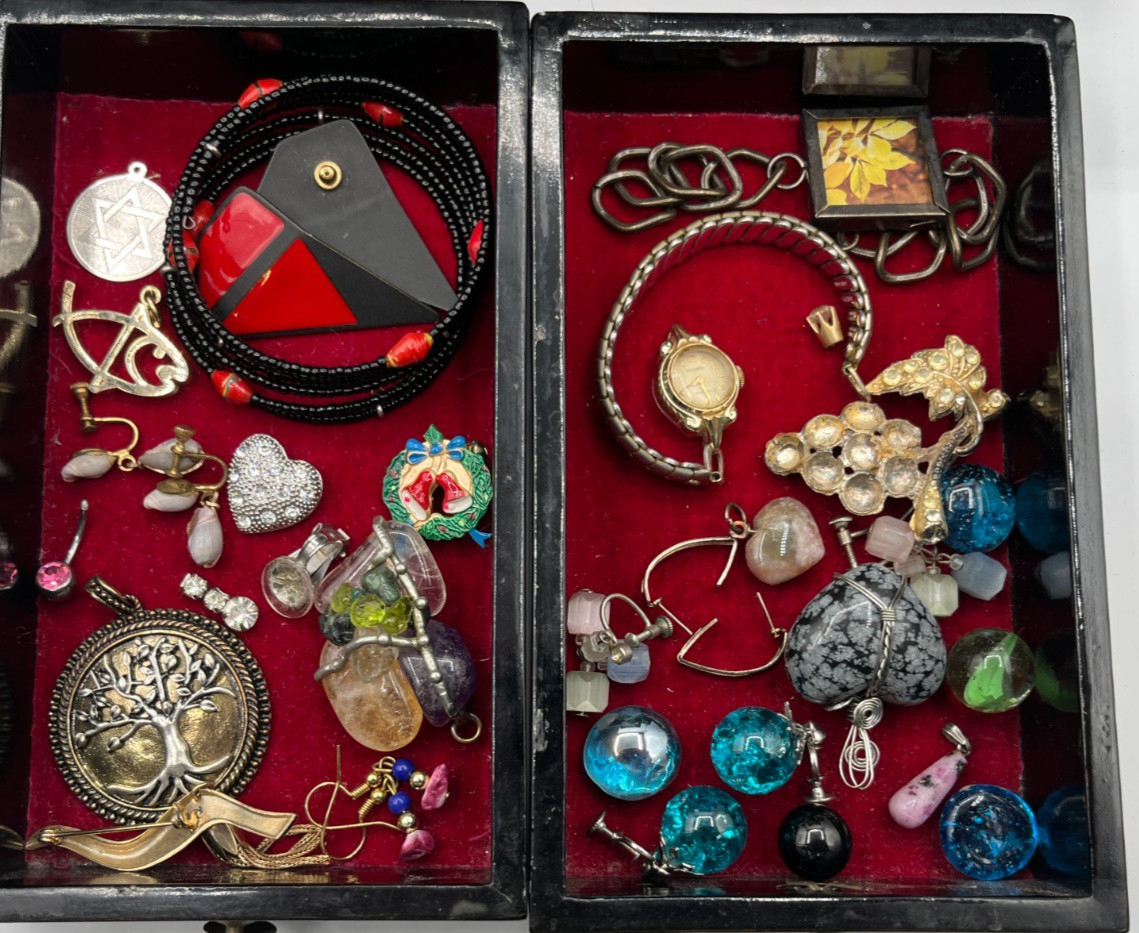 Estate Sale Lot Grandma’s Pearl Inlay Jewelry Box Filled with Vintage & Current