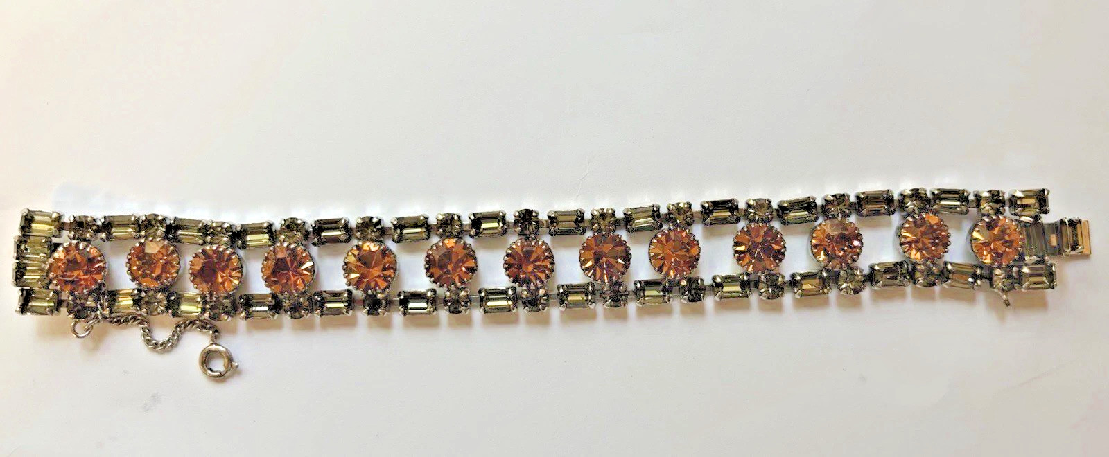 Signed Vintage Weiss Rhinestone Statement Bracelet in Rhodium plate, 7 inches