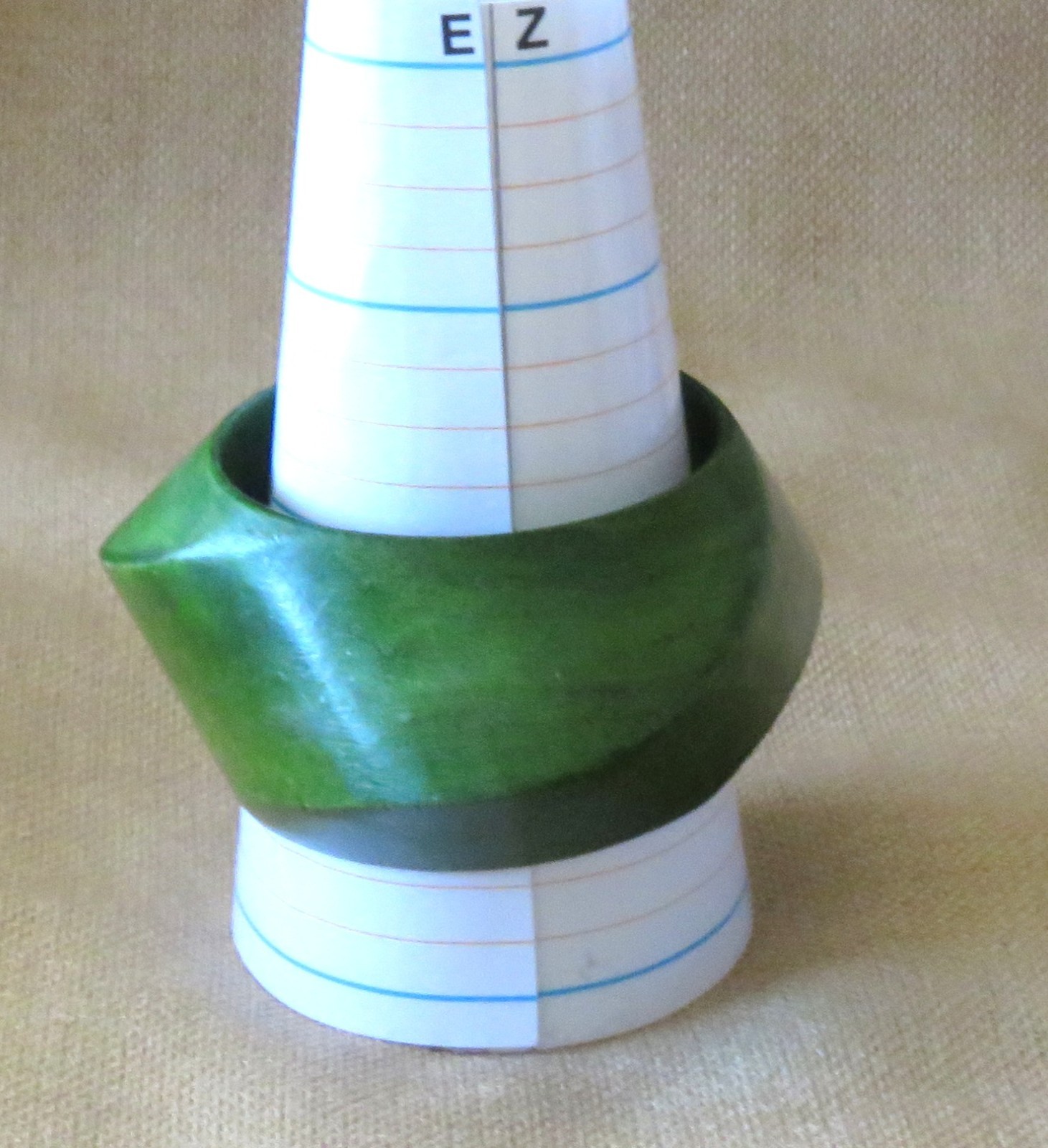 Vintage Green Bangle Wood Chunky Sculptural Asymmetrical Designer Bracelet