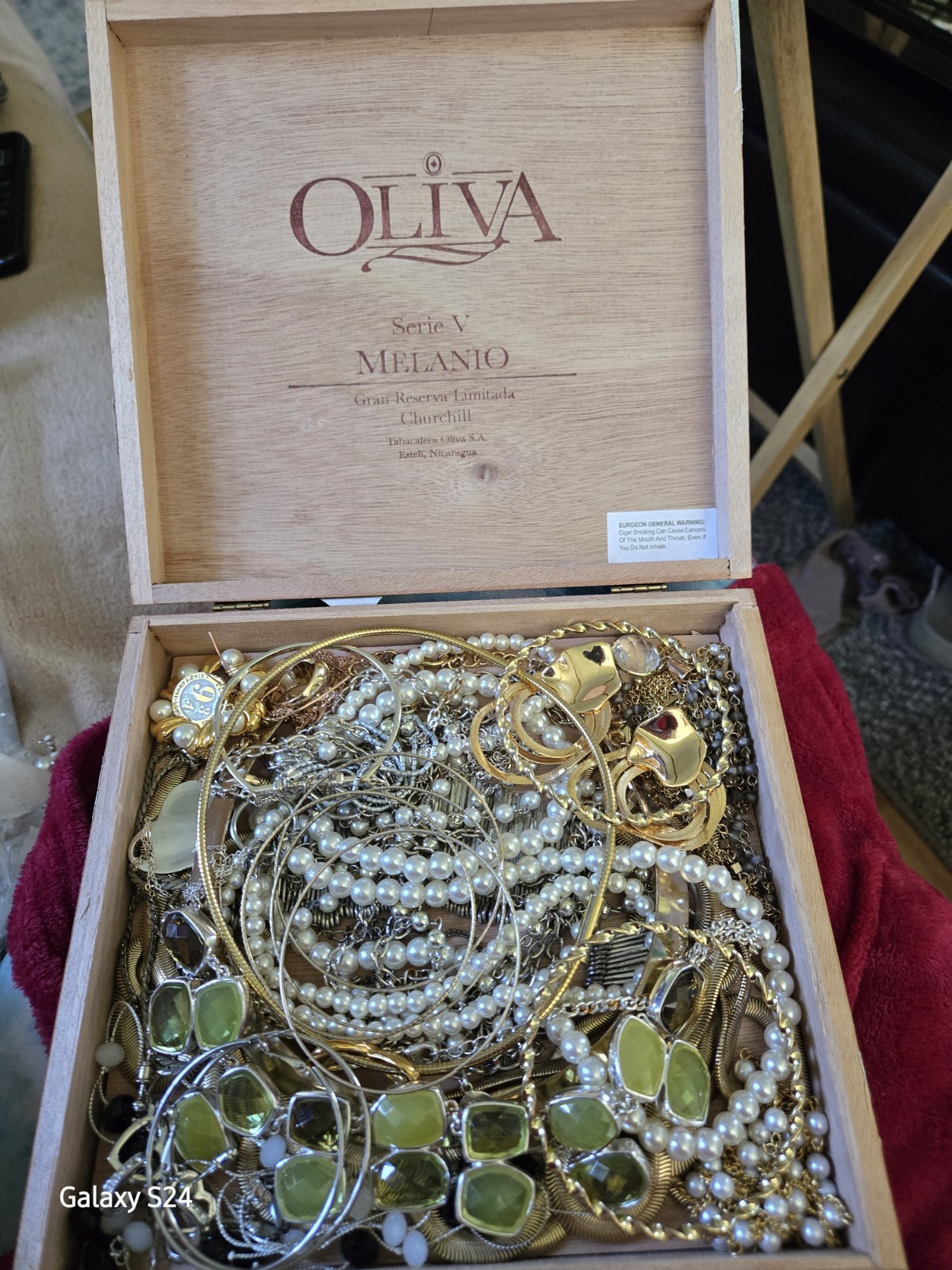 Beautiful Vintage Mystery Jewelry Lot In A Vintage Cigar Box.