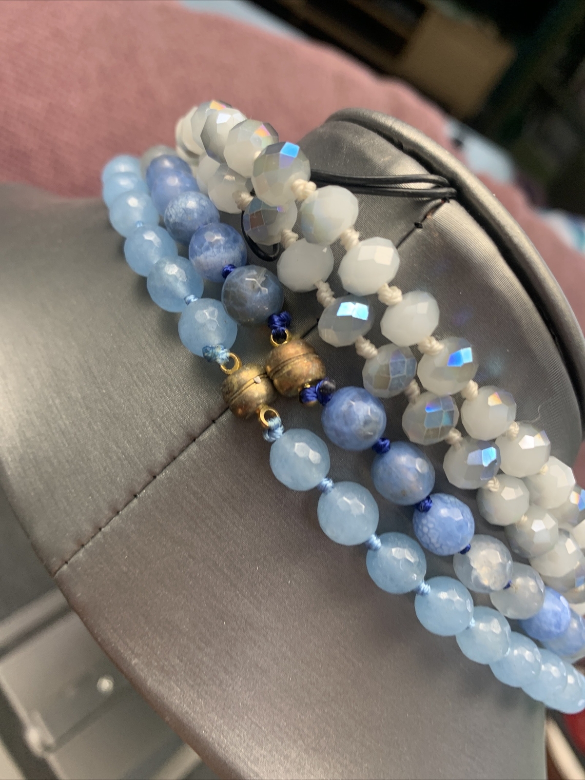 Vintage Crystal And Stone Blue Beaded Necklace Lot Of 3 For Layering 30+”