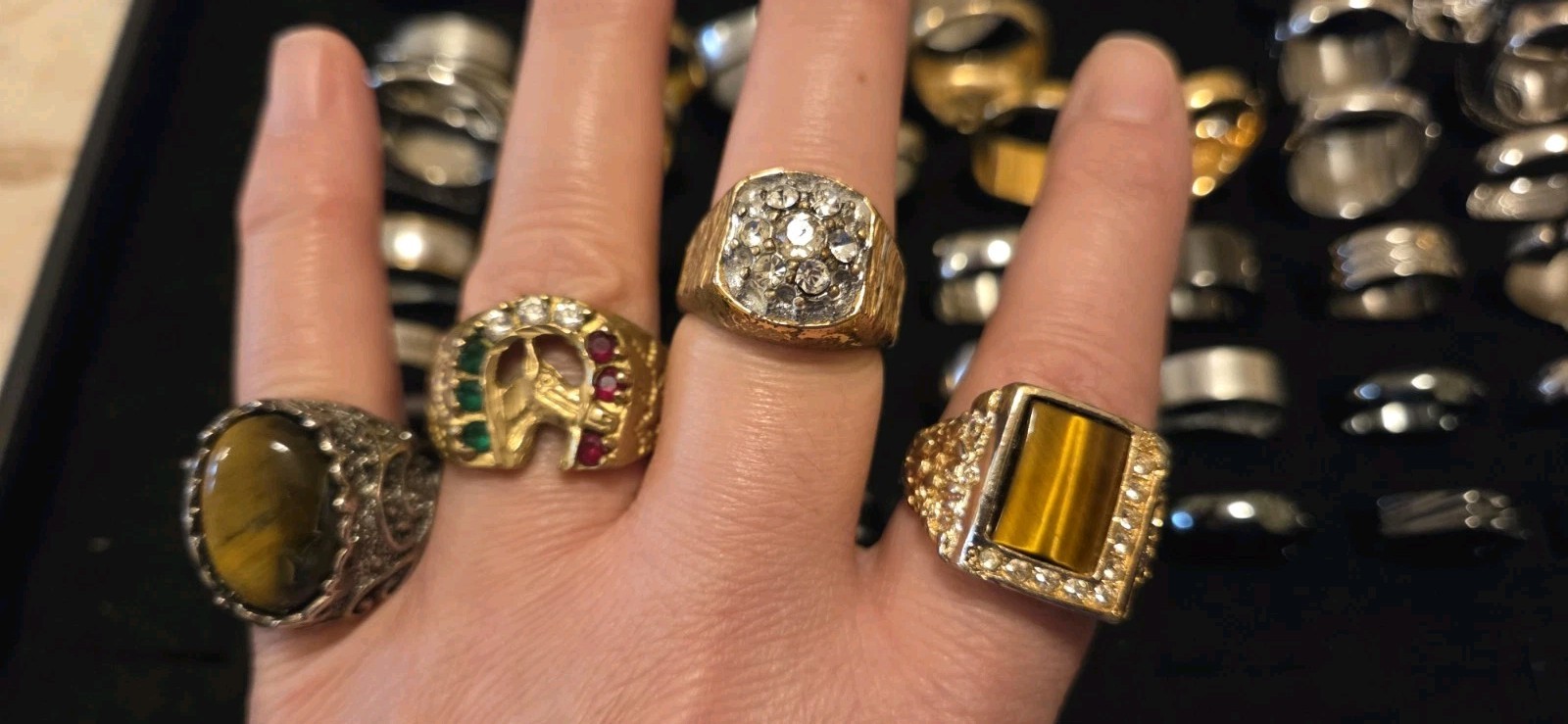 Vintage Mod Ring Lot Of 41.mens.14 Signed Avon ETA stainless Steel RSC