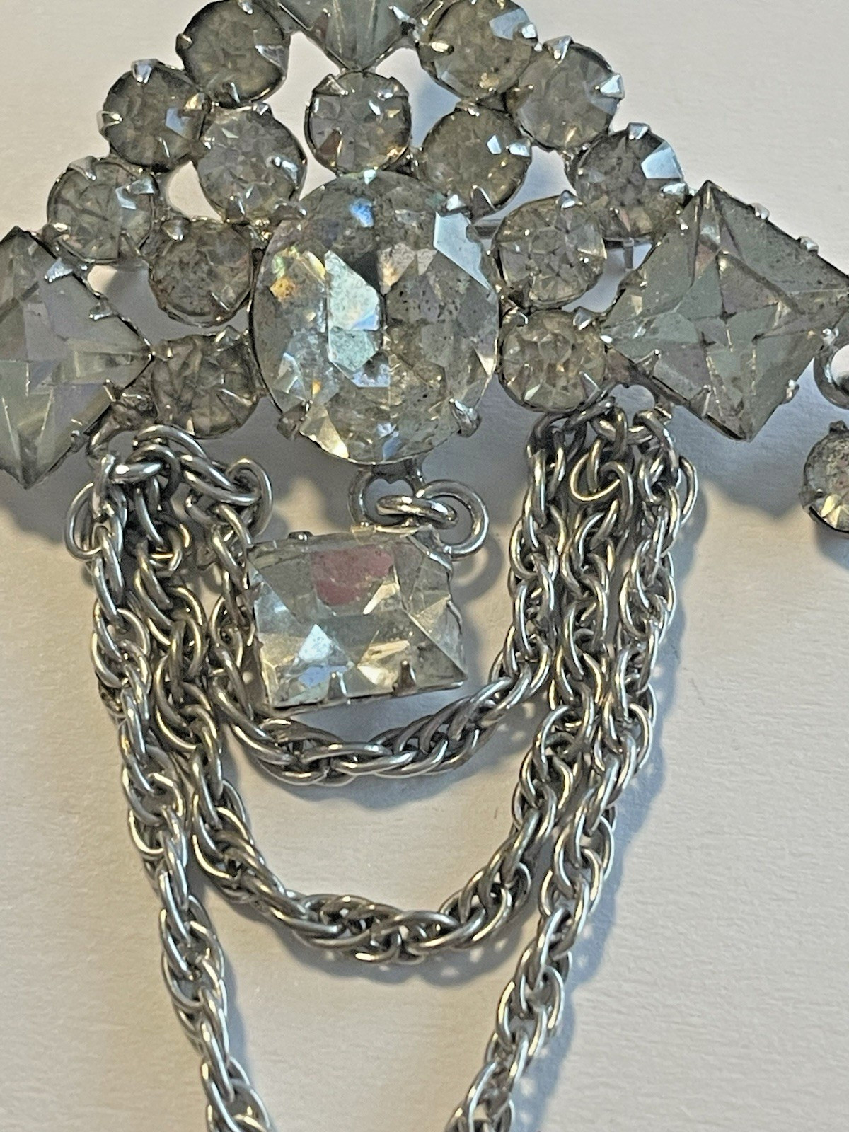 Unique Vintage Drop Prong Set Rhinestone Brooch or Pendant – 2.75″
