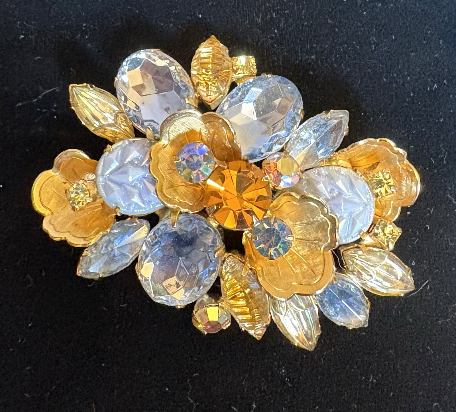 Vintage Juliana Periwinkle Blue AB Rhinestone Brooch Goldtone D&E Book Piece 3″