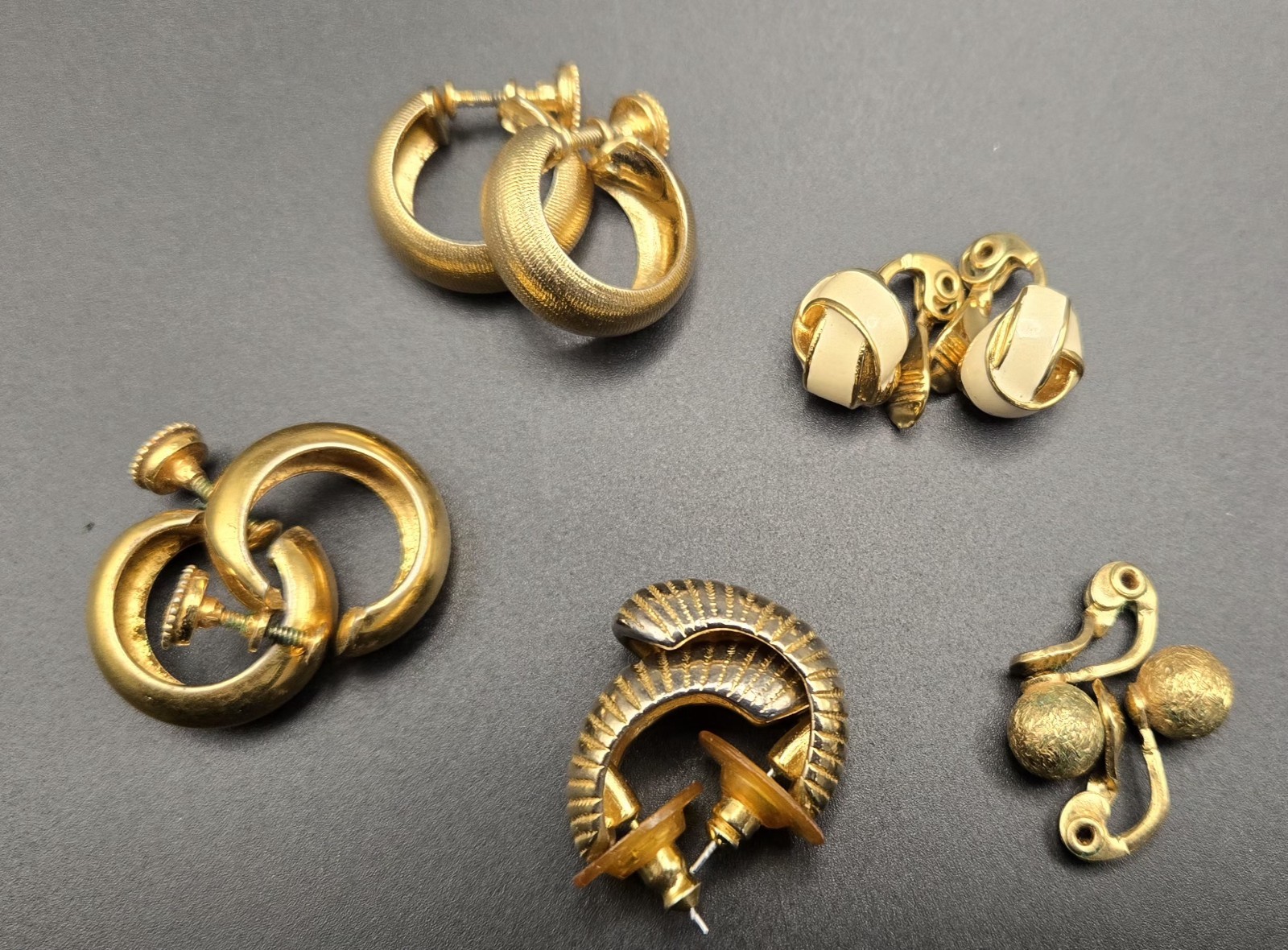 Monet Vintage Gold Tone Earrings Lot – 5 Pairs Clip-On & Screw-Back/1 Post Back