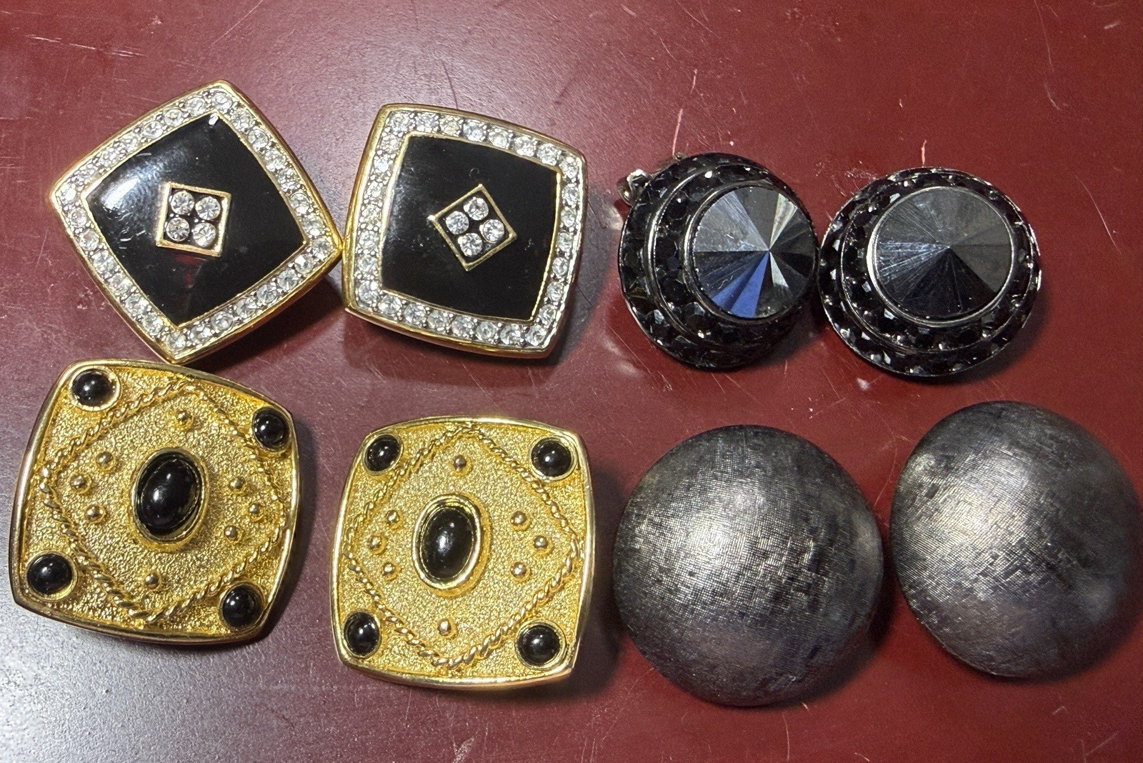 Jewelry Lot Clip Earrings Signed Vtg Black Cabs Rhinestones Gold Tone