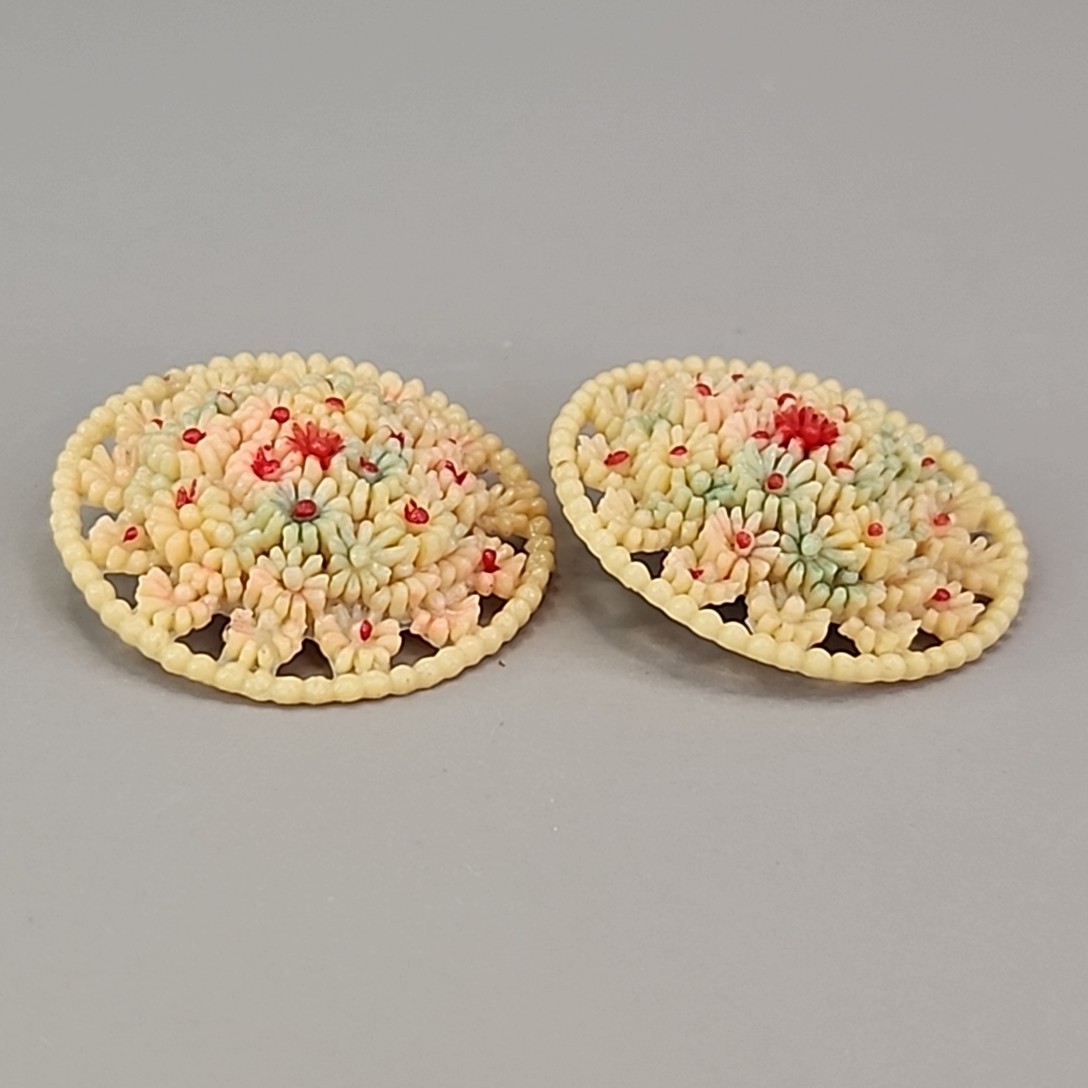 Vintage Celluloid Scatter Pins Brooch Round Flowers Occupied Japan 1 3/8″
