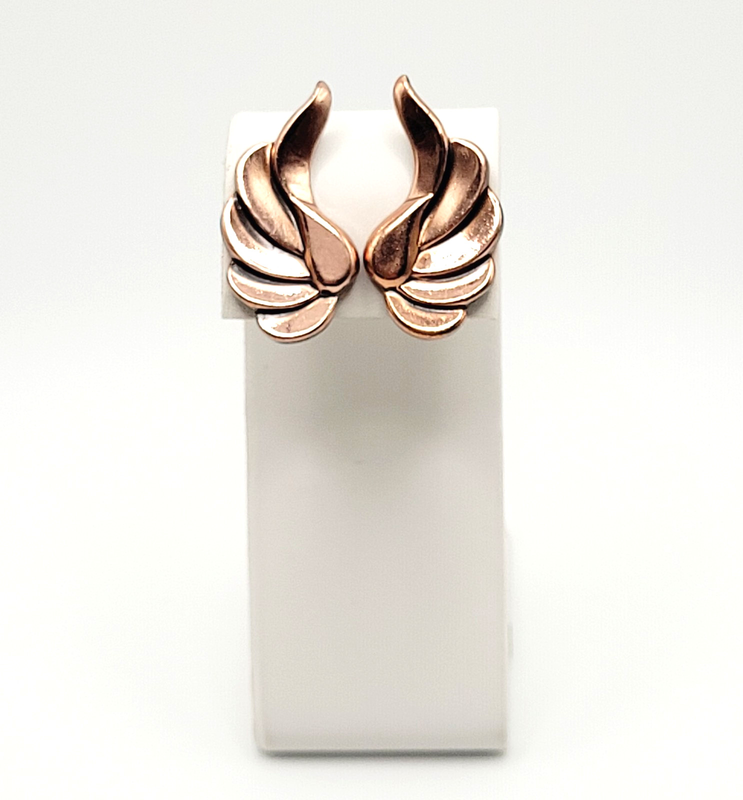 Modernist Copper Wings Climber Style Clip On Earrings Artisan Style Unsigned