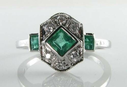 2.30 Ct Natural Emerald Art Deco Vintage Engagement Ring 925 Sterling Silver