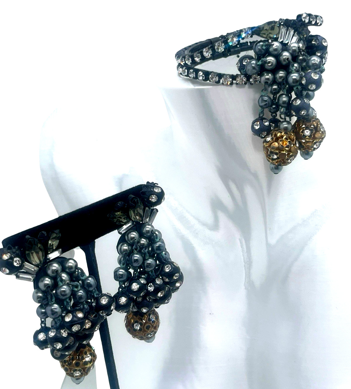 Alice Caviness Attr Dangle Rhinestone Beads & Metal Filigree Bracelet & Earrings