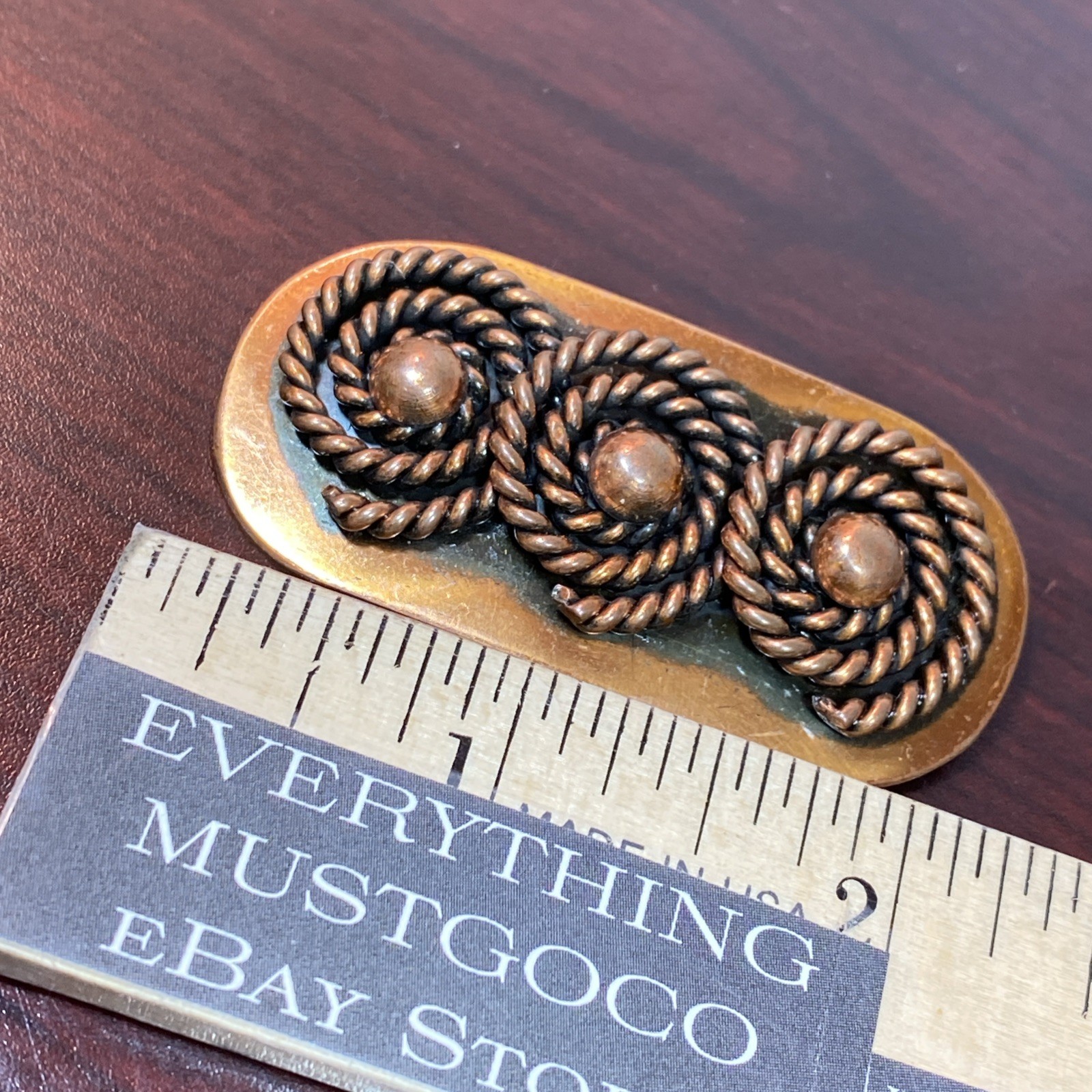 Vtg Blackened Copper Brooch Pin Triple Swirled Rope Modernist MCM DIO HOFFMANDO