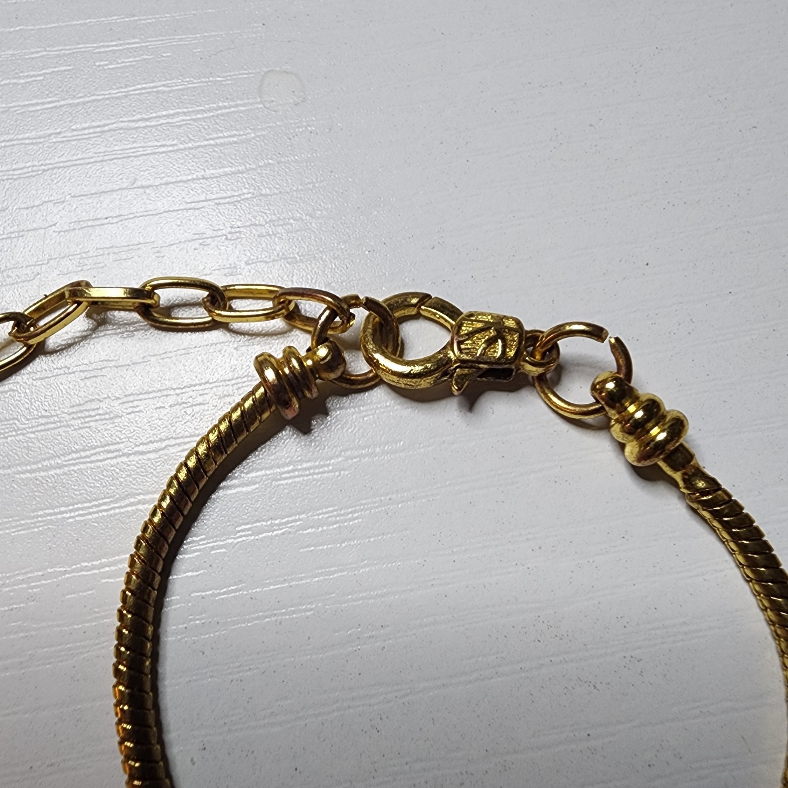 Vintage Gold Toned Snake Chain Bracelet Heart Charm Adjustable 6 to 8 Inches