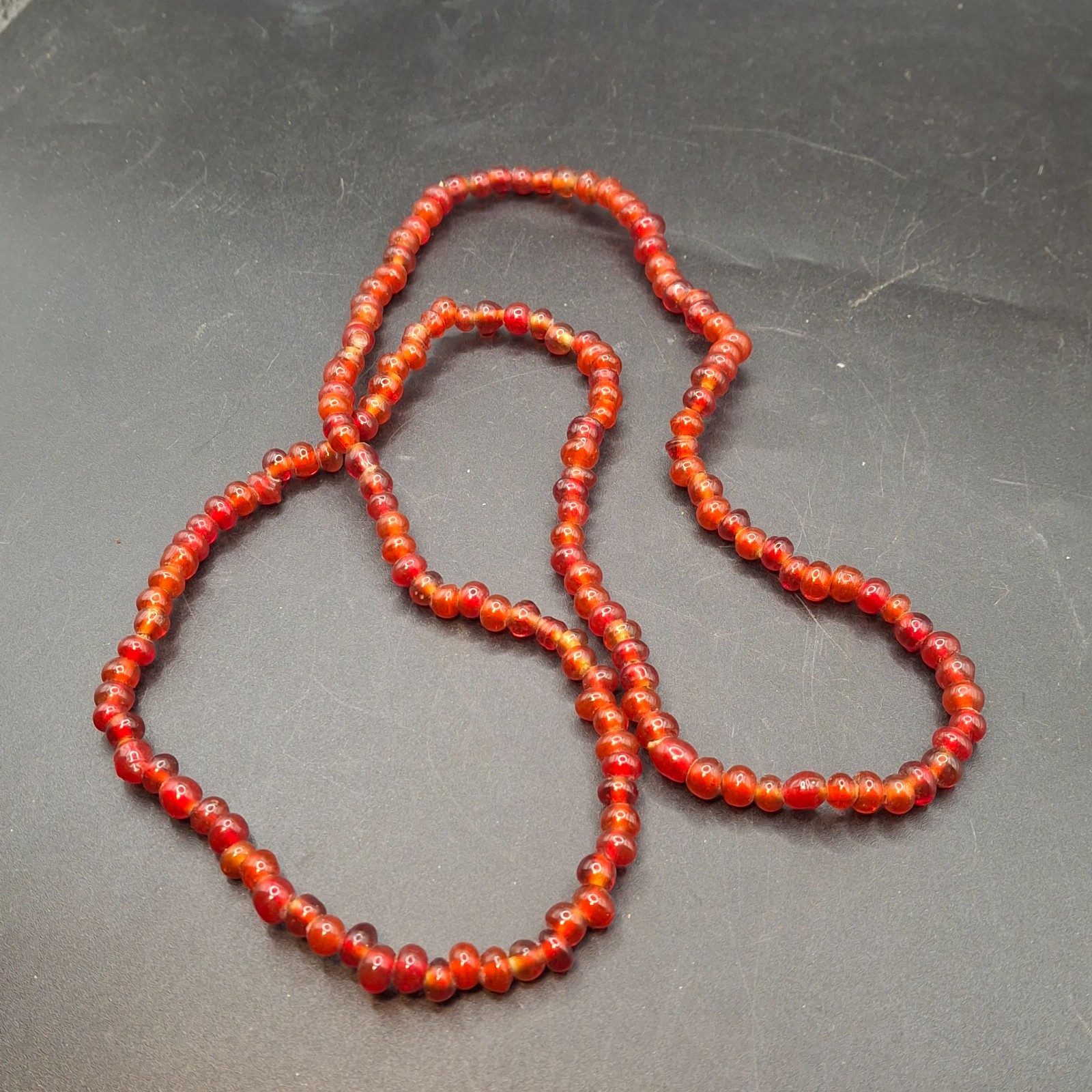 Vintage Red Agate Gemstone Bead Necklace 25 Inch Long Strand Natural Stone Boho